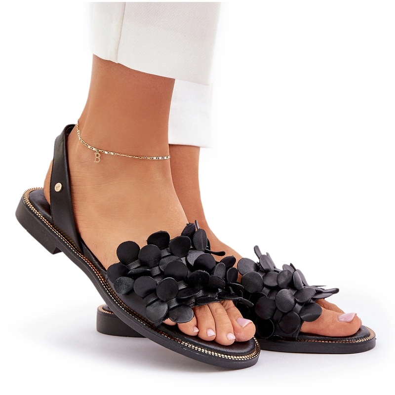 Dámské Sandály Z Přírodní Kůže S Plochým Podpatkem Zazoo 40425 Černé 41