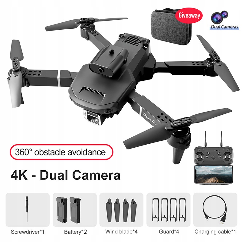 

Dron Z Kamera 4K Fpv Zasieg w 2baterie E100 czarny