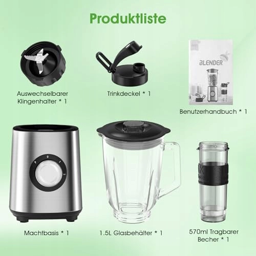 STANDMIXER Blender Do Smoothie 700W 1,5L Szklany Dzbanek 570ml Kubek — miniatura 7