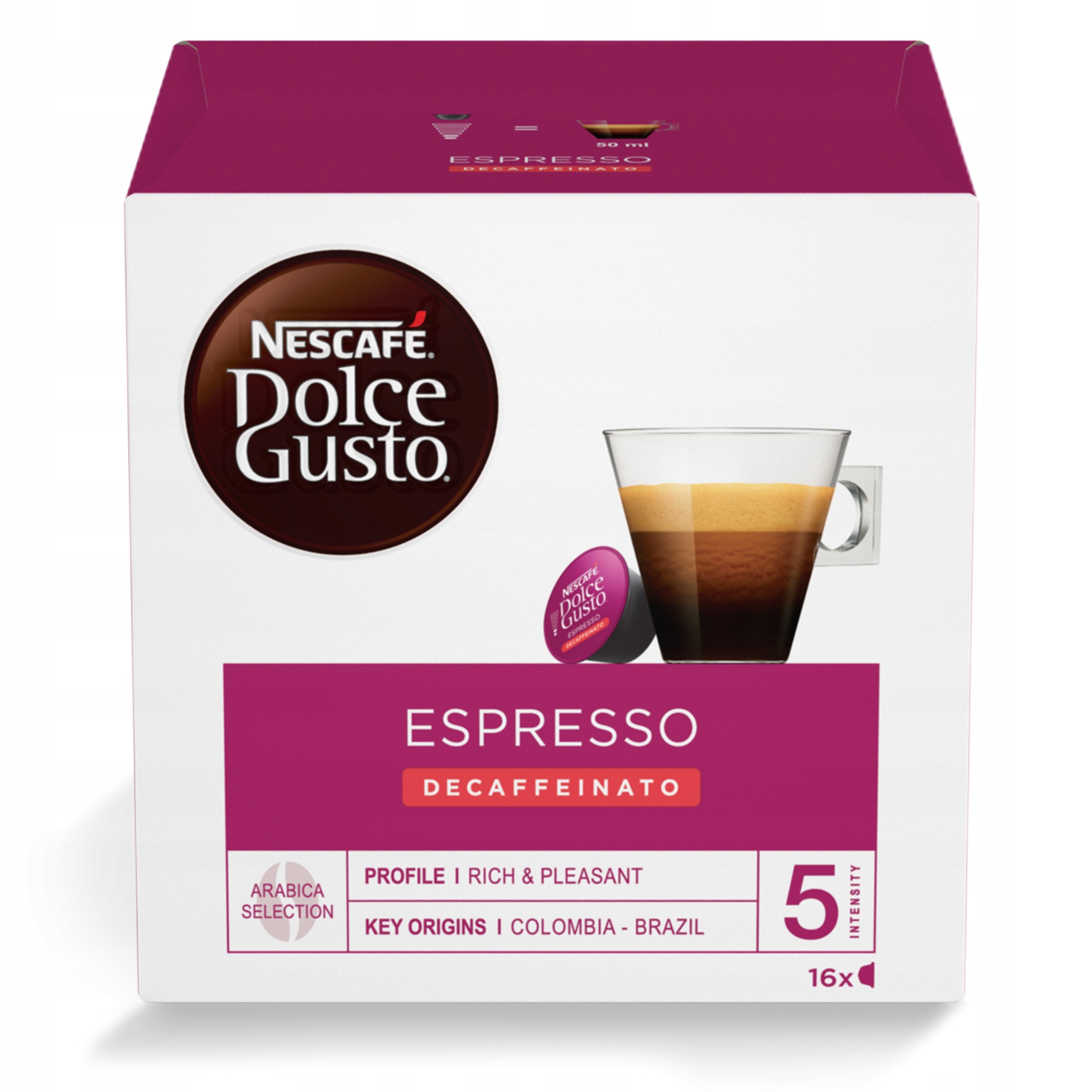 Levně Kapsle Nescafe Dolce Gusto Espresso Decaffeinato Káva Bez kofeinu 16 ks