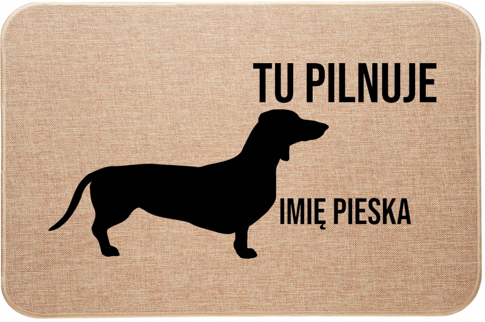 Lněná rohožka pod dveře Personalizovaná Jezevčík Zde hlídá Jméno