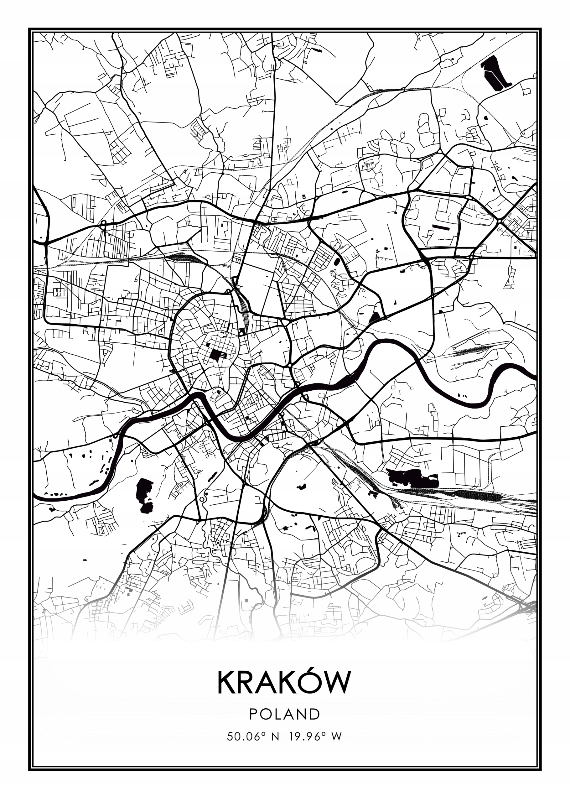 

Mapa czarno biała plakat Kraków 50x70cm