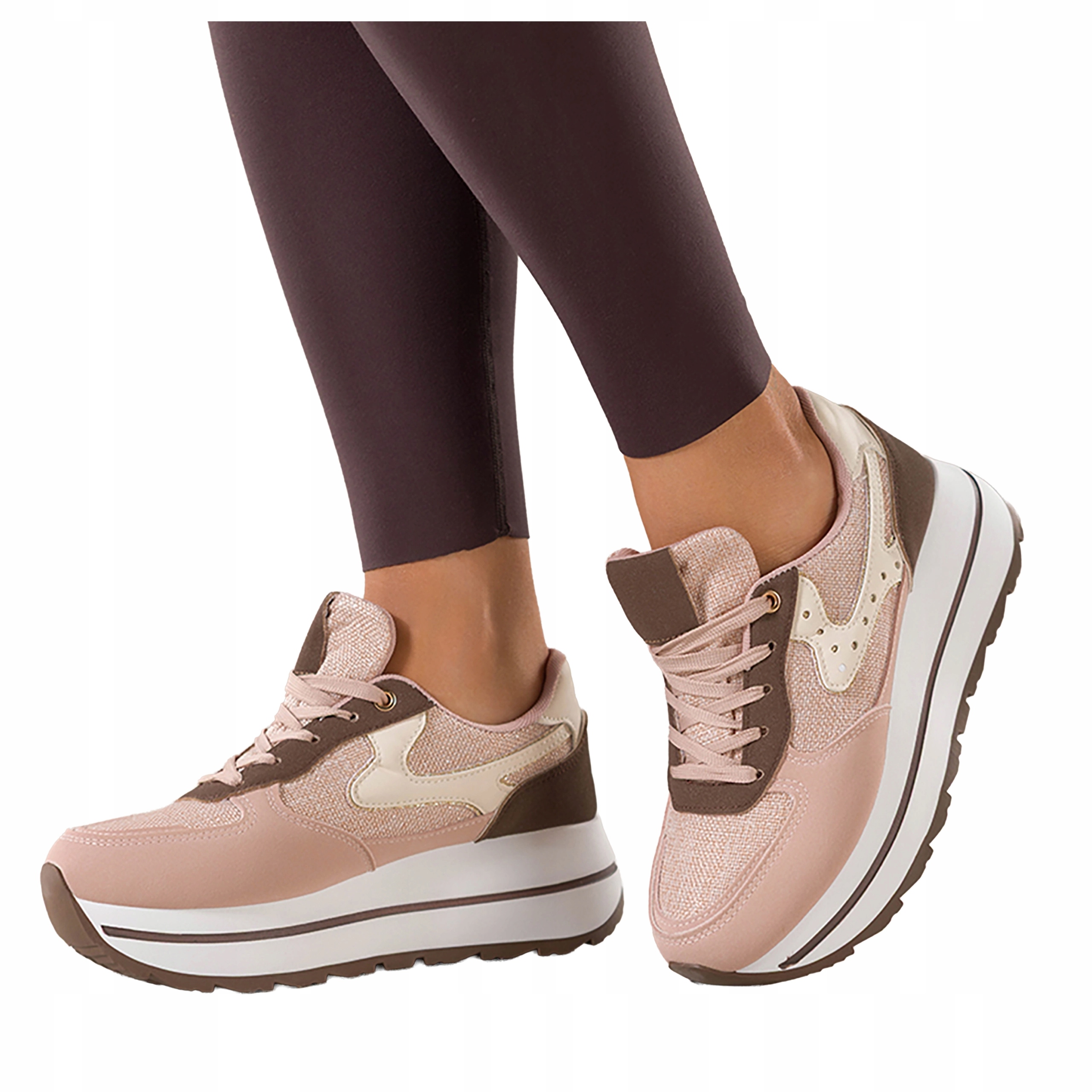 Sneakersy Růžové Dámské Sportovní Drážkované Platforma Šněrovací Módní vel 37