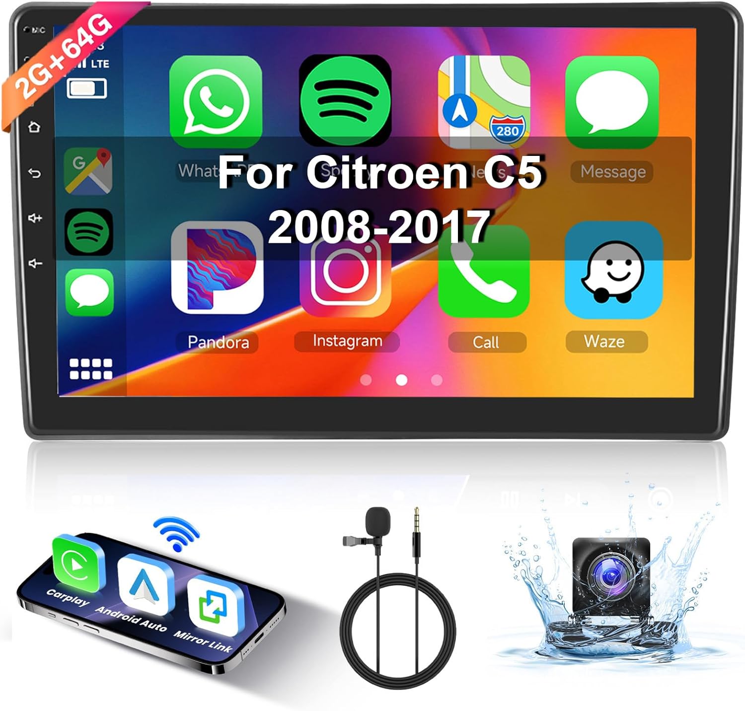 Rádio Bt Gps Android Citroen C5 2008-2017 Auto Carplay Kamera 2+64 Gb