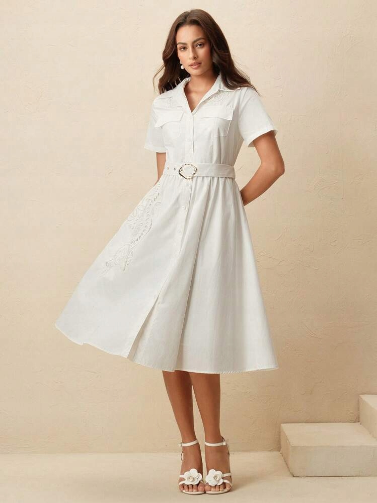 Anewsta Smetanová Košilová Šaty Pásek (M)