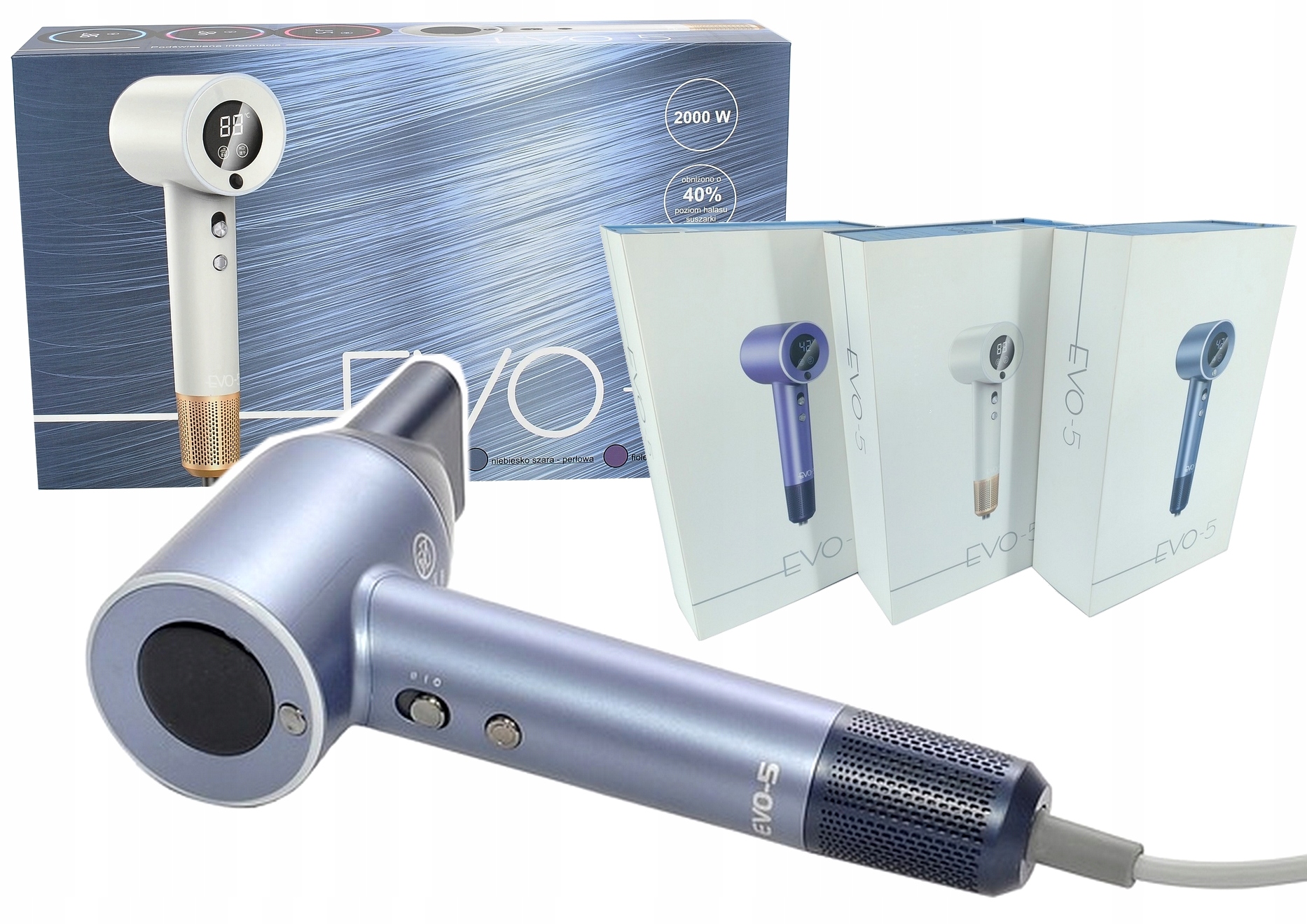 EVO-5 suszarka do włosów z jonizacją 2000W profesjonalna 200mln jonów Szara