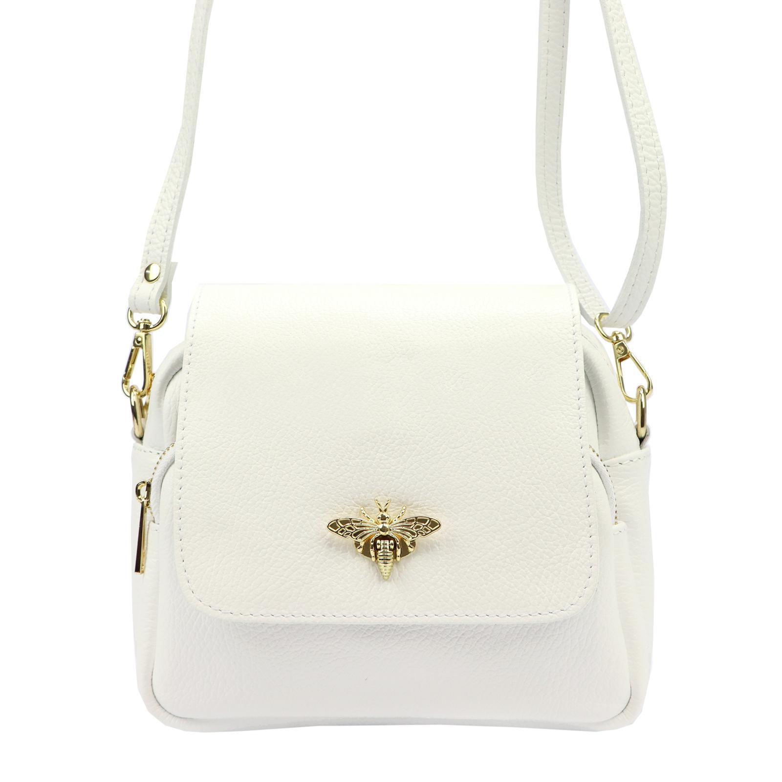 Torebka skórzana Dollaro damska pszczółka listonoszka Luka Bzzz biała