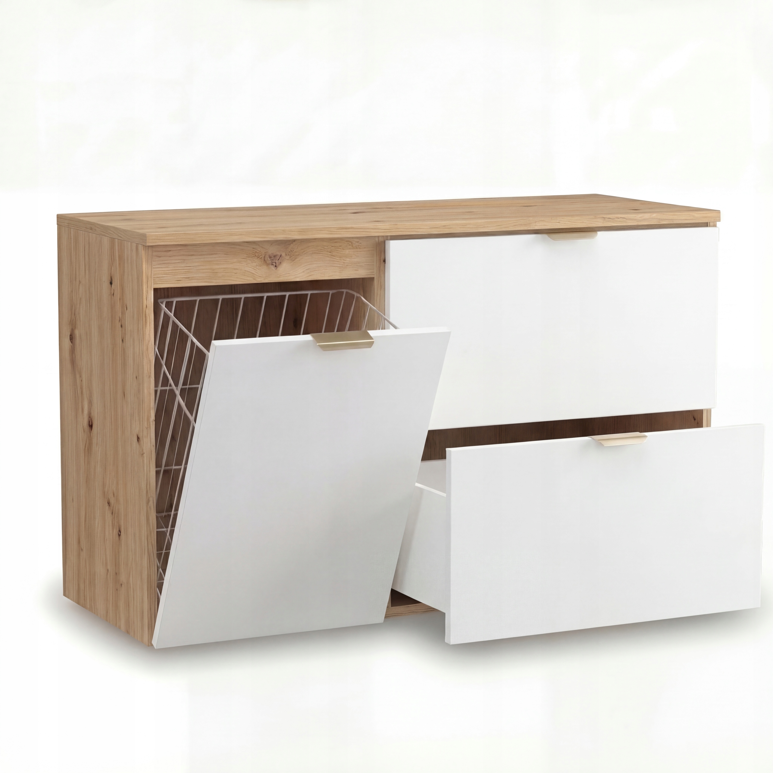 Skříňka pod umyvadlo 100 cm s košem na prádlo Bílá/Dub artisan Orio