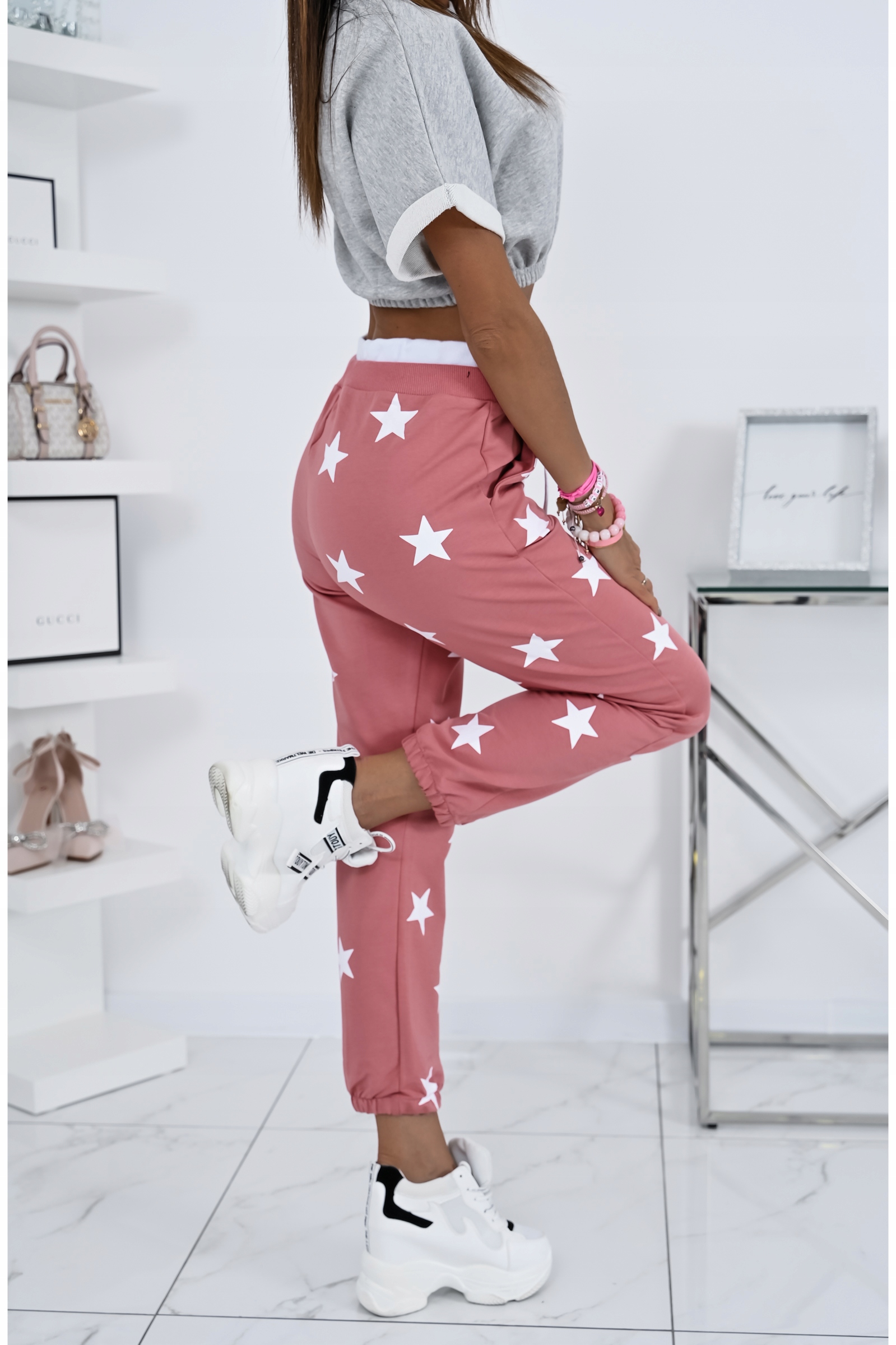 STYLOWE MODNE SPODNIE DRESOWE STARS! WZ.3 L/XL Kolor różowy