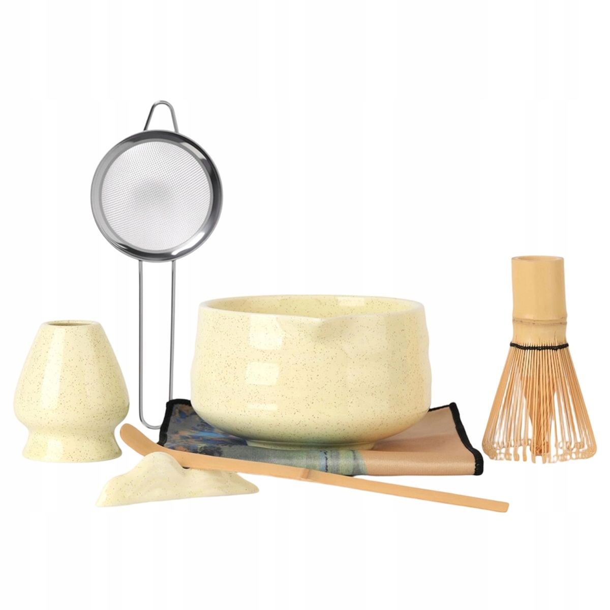 7 Elementów Zestaw Do Matchy Z Bambusową Miotełką I Ceramiczną Miską żółty