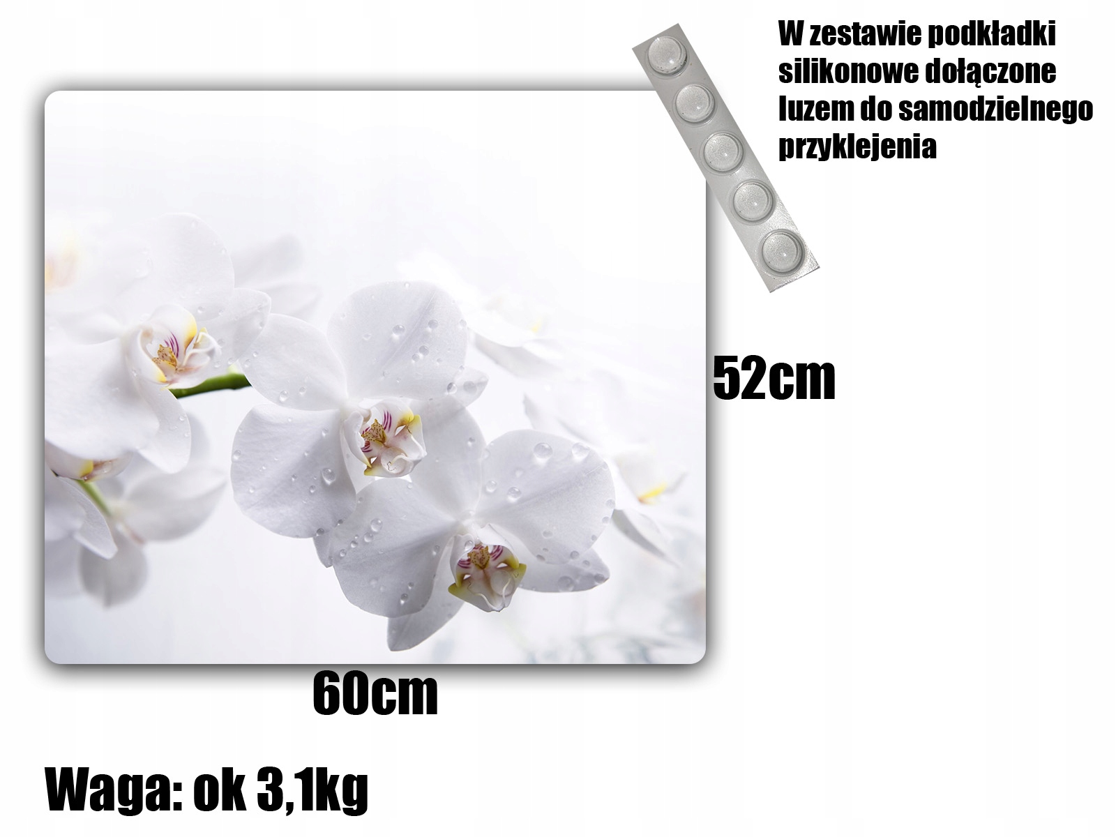 szklana płyta ochronna szkło 60x52 storczyk Długość (cm) 52 cm