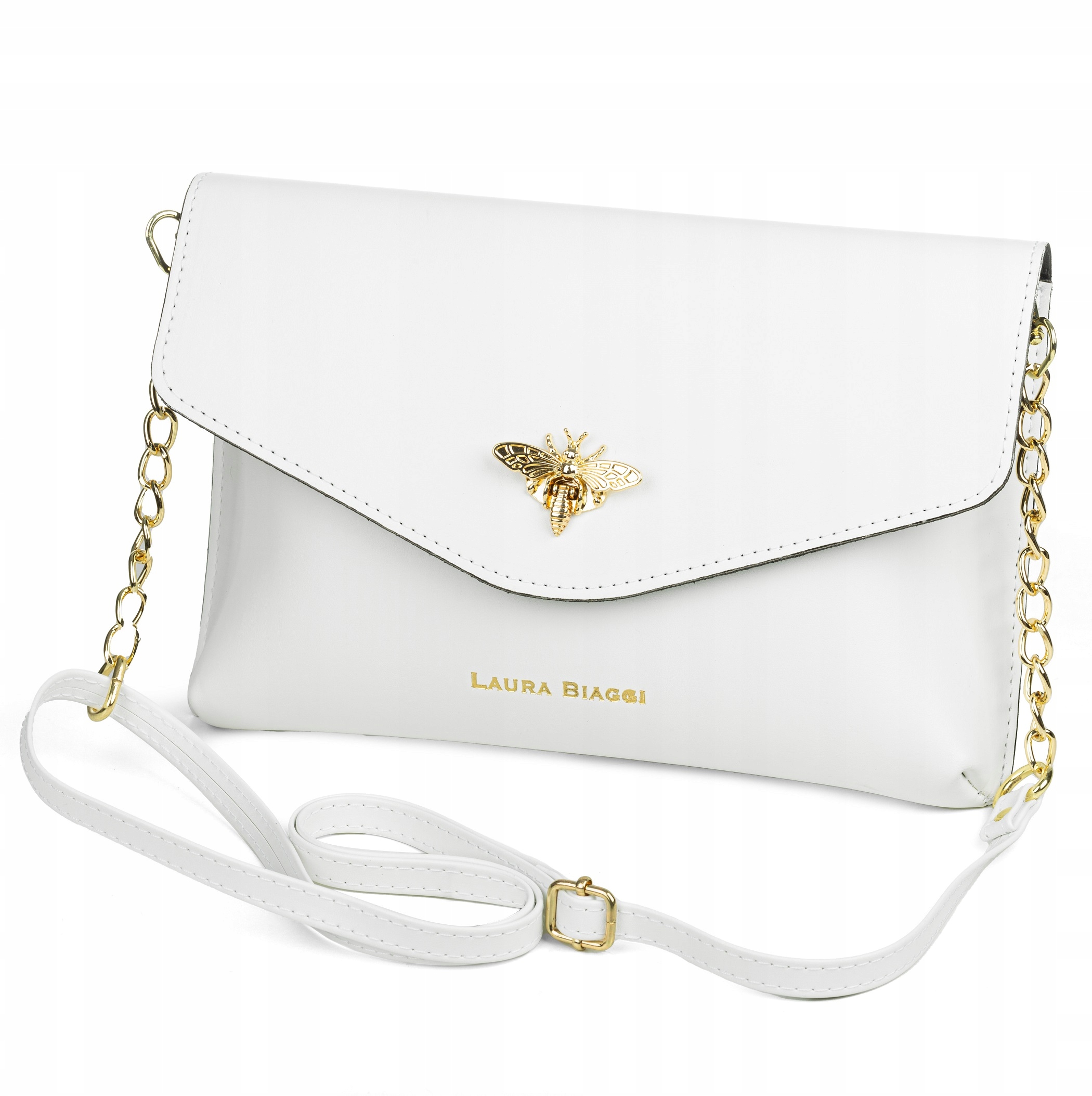 LAURA BIAGGI ELEGANCKA KOPERTÓWKA DAMSKA TOREBKA NA RAMIĘ BIAŁA NA WESELE