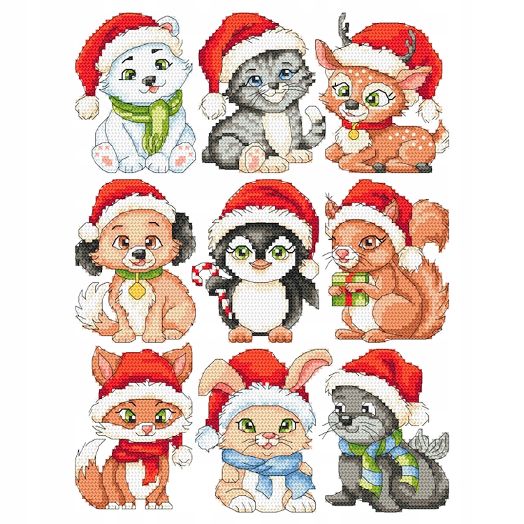 Křížková výšivka Vyšívací sada Přívěsky Vánoční zvířátka