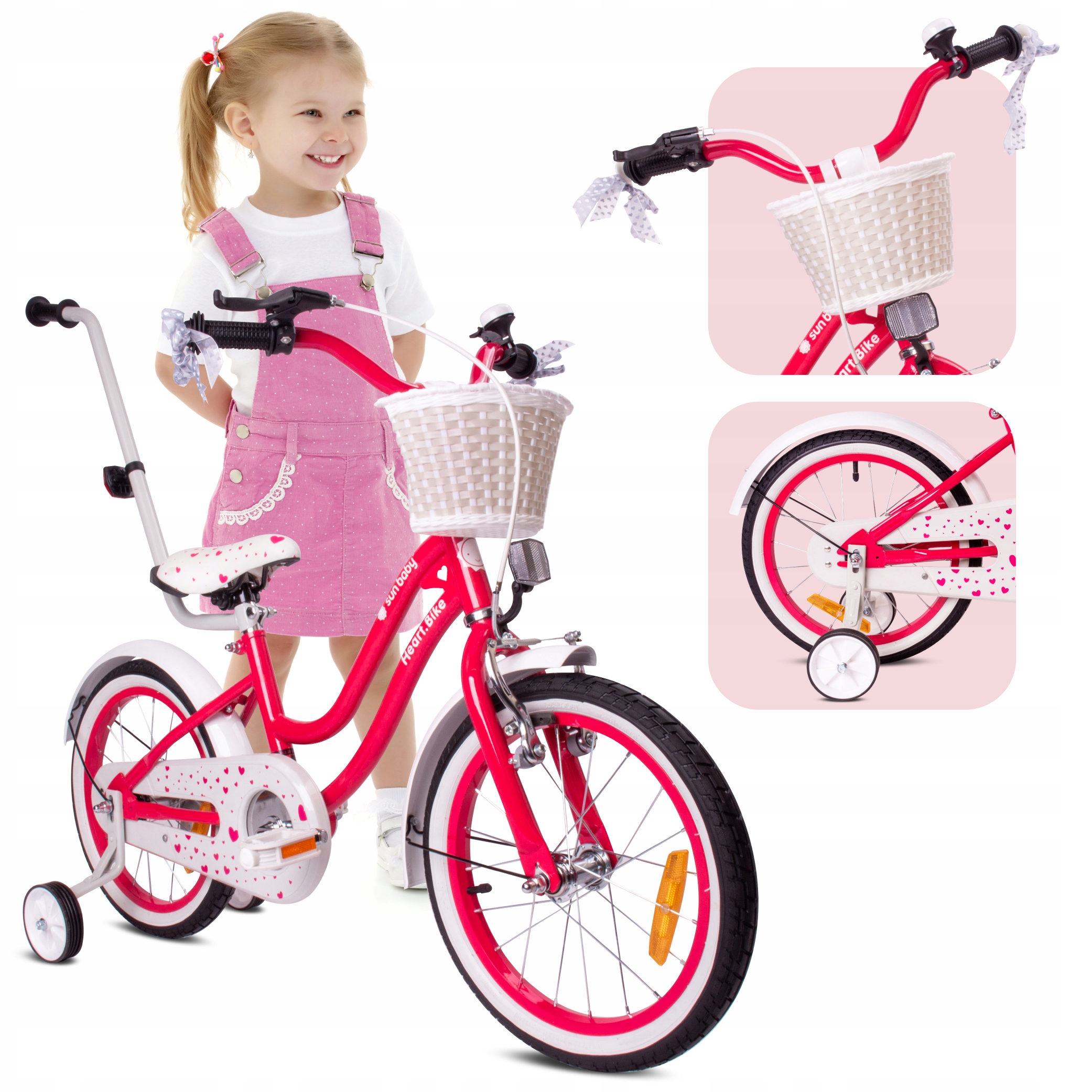 Kolo 14 palců pro dívku Boční kolečka Vodící košík Zvonek od 3 let