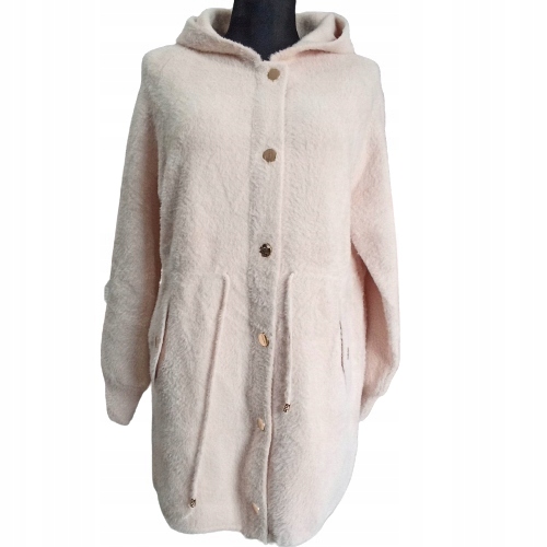 ALPAKA CIEPŁY PŁASZCZ Z KAPTUREM NARZUTKA PRZEJŚCIOWA WEŁNA