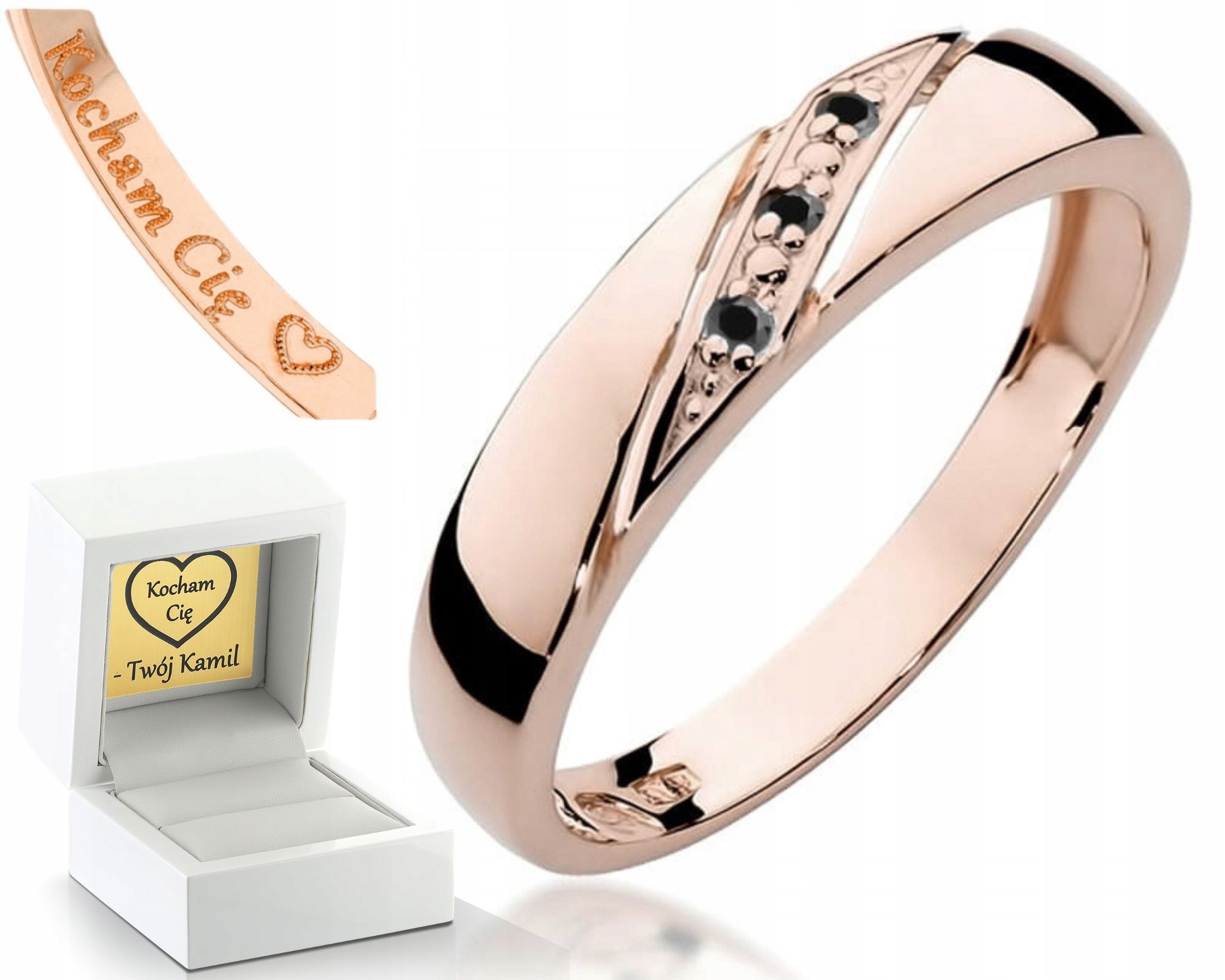 Zlatý Prstýnek Růžové Zlato Černé Brilianty 585 Gravírování Bonus Dárek