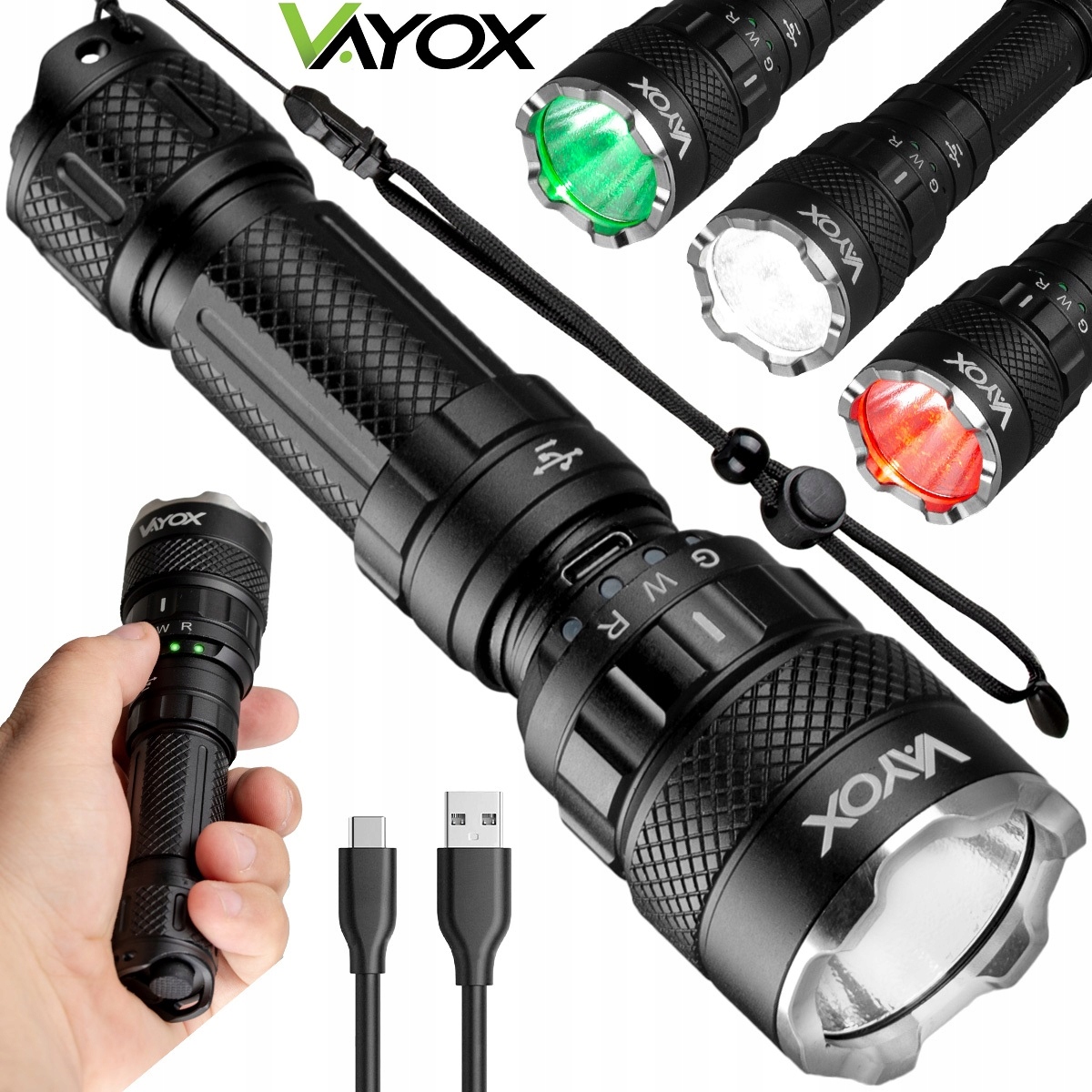 Led Taktická Akumulátorová Svítilna 3 Barvy Usb-c SST40 1500lm Pro Vayox