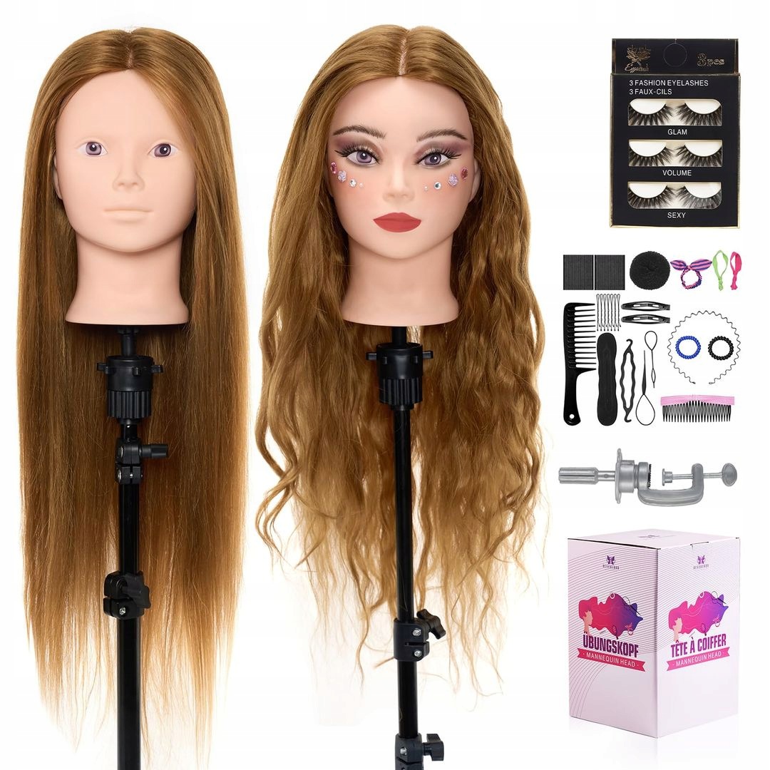 Neverland Beauty 71 cm – tréninková hlava 60 % lidských vlasů, sada, stativ