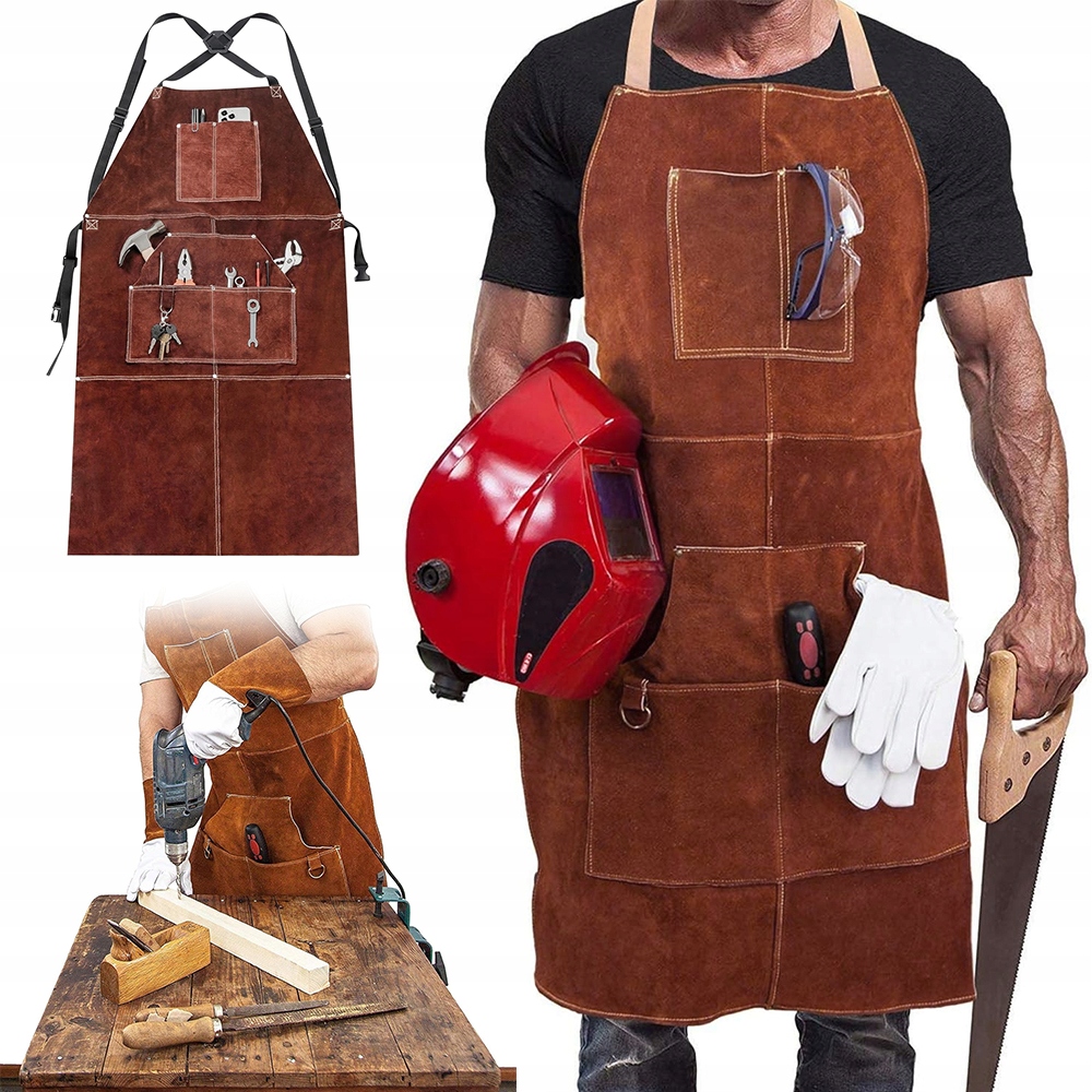 Hnědá Pracovní Zástěra Ze Semiše, 6 Kapes Pro Zahradní Práce