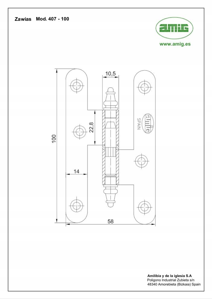 Zawias drzwiowy rozłączny Mosiężny Lewy 100x58mm Chrom Kod producenta 16197