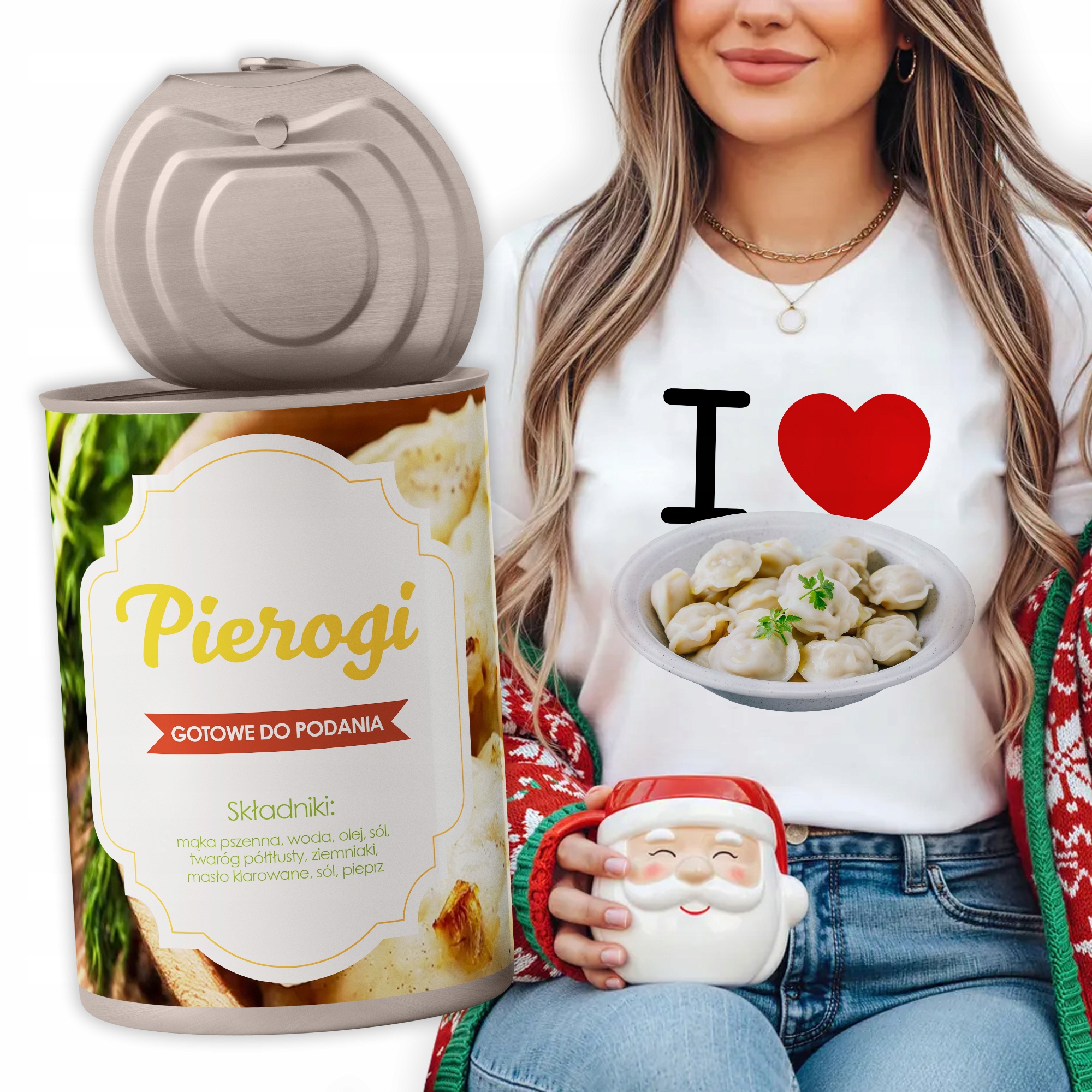 Tričko v plechovce Pirohy Dámské Bílé Dárek tričko k Vánocům I Love Pirohy Xs