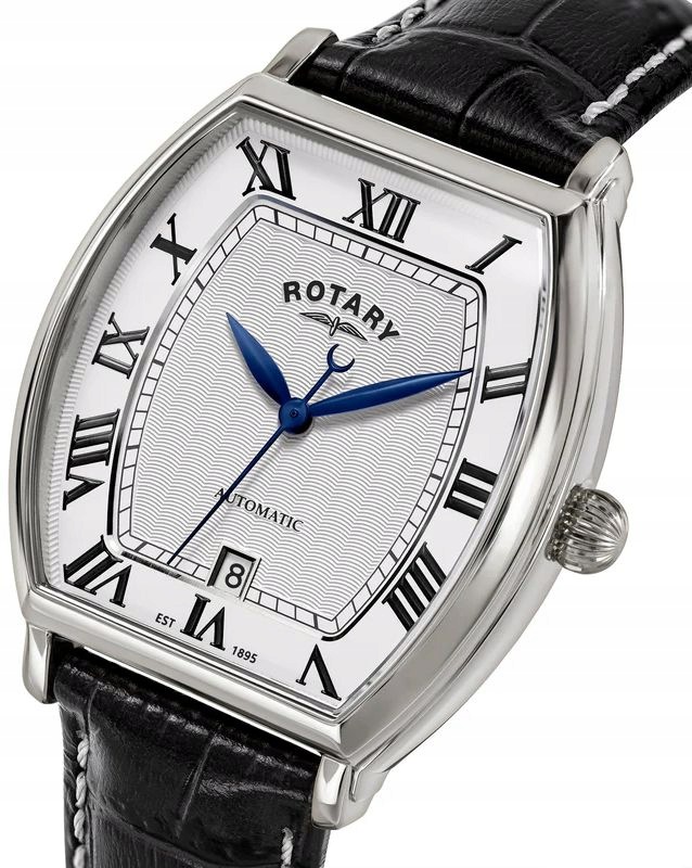 Pánské Automatické Hodinky Vintage Rotary 1895 S Datem Tonneau Safír 36mm