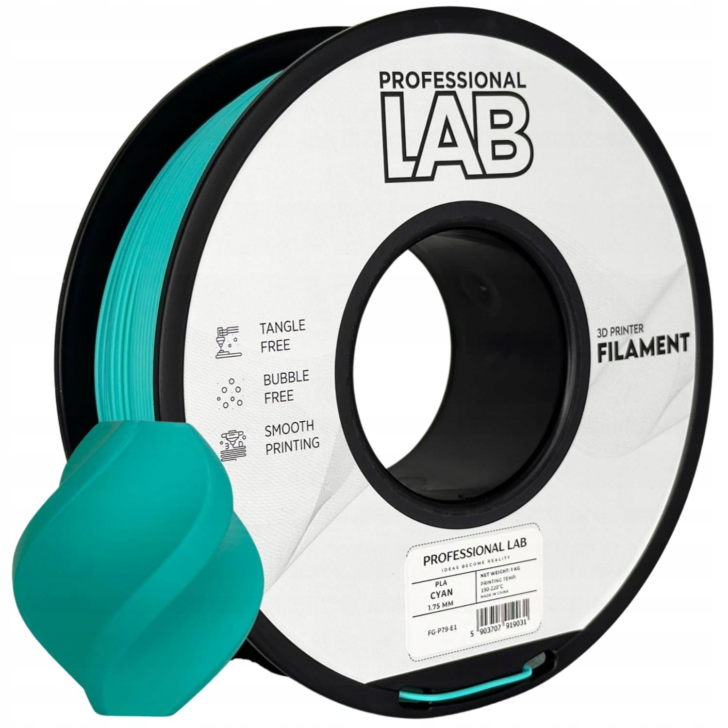 10 x Filament Prof. Lab Pla Cyan Cyjan Błękitny 1,75mm 1kg