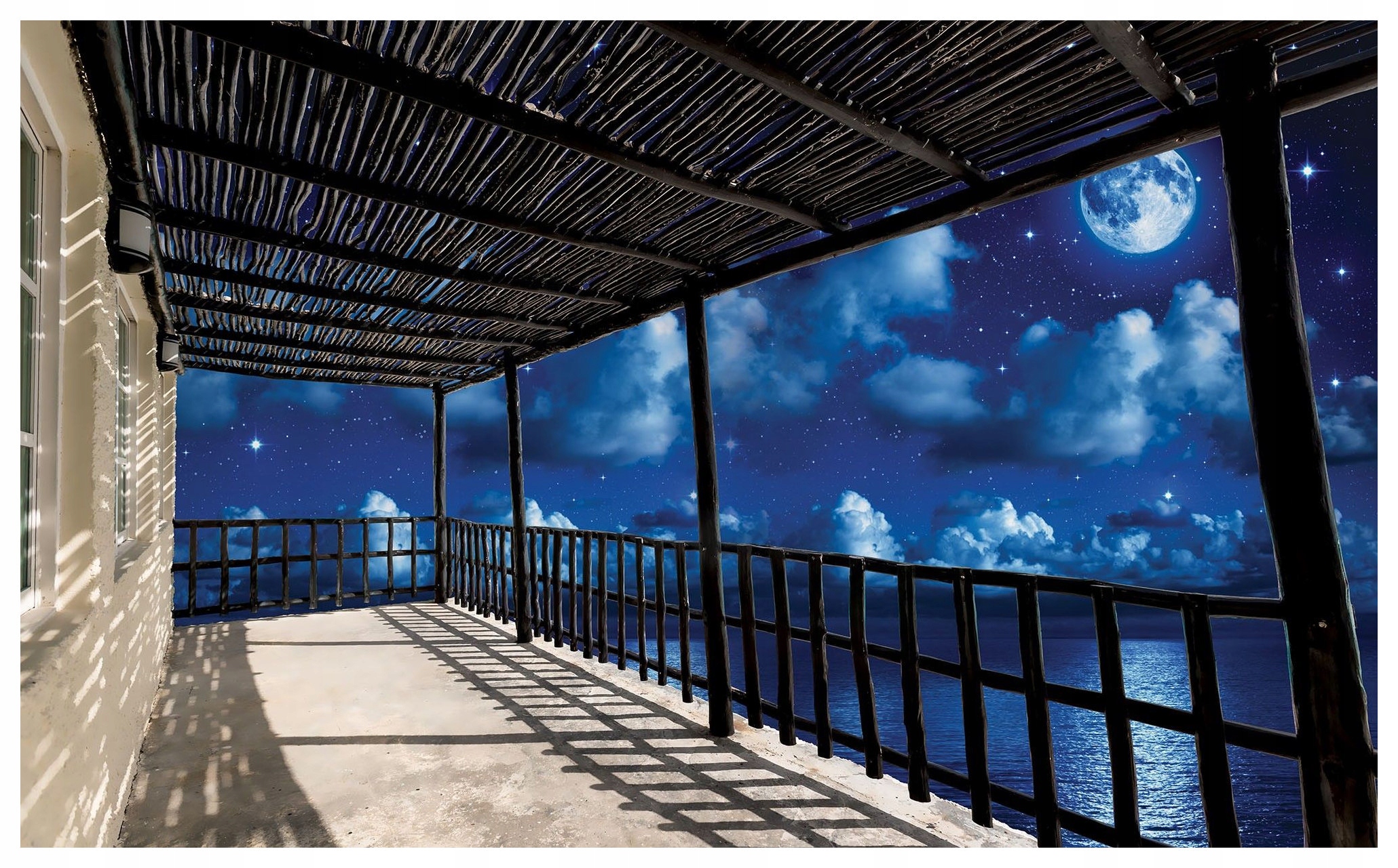 Vliesová fototapeta Balkon Noc Moře Hvězdy Relax 250x175 lepidlo