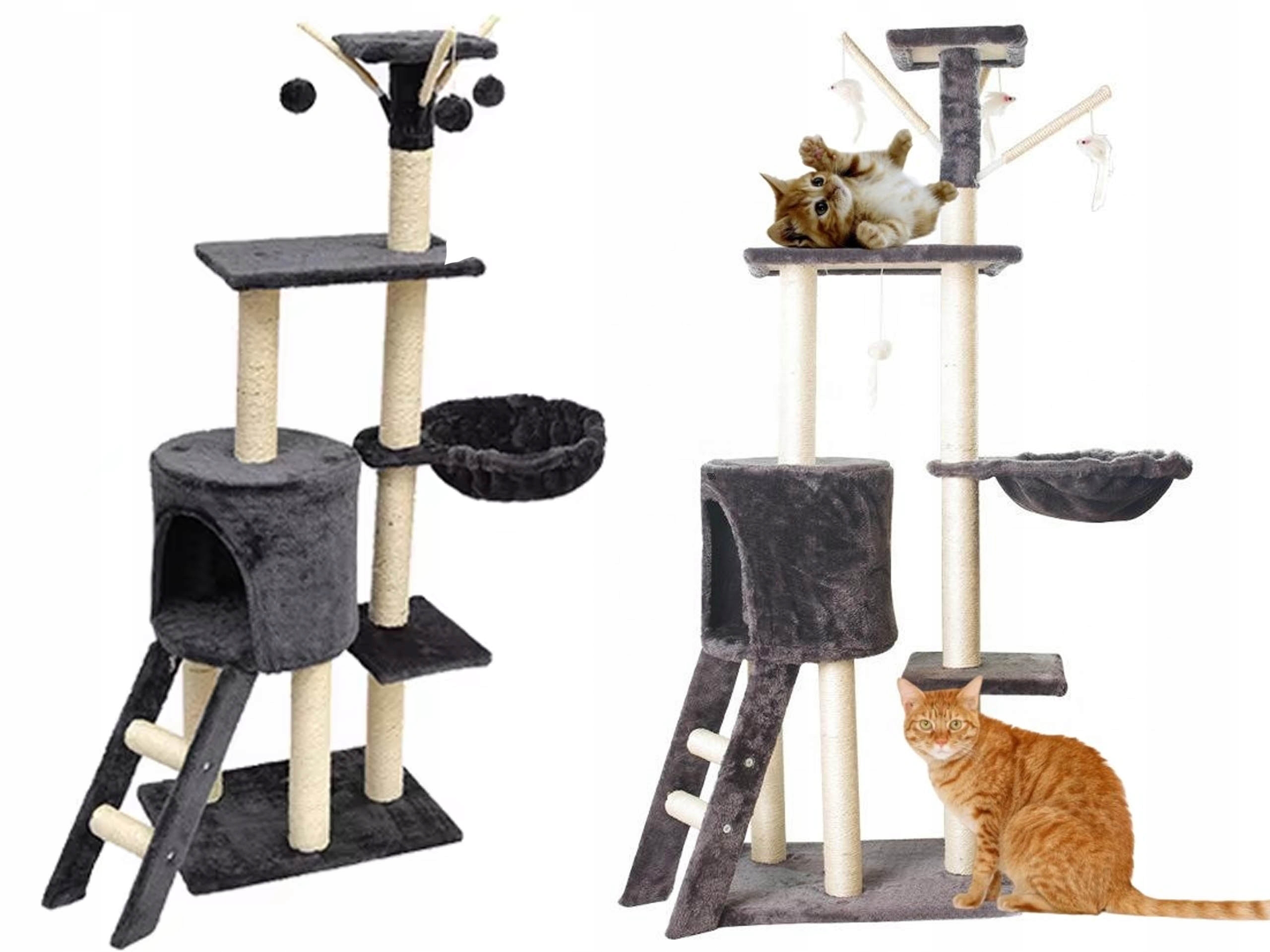 Levně Škrabadlo Domeček Pro Kočky Pelíšek Věž Budka 6 Poz. Hračka Šňůra Žebřík