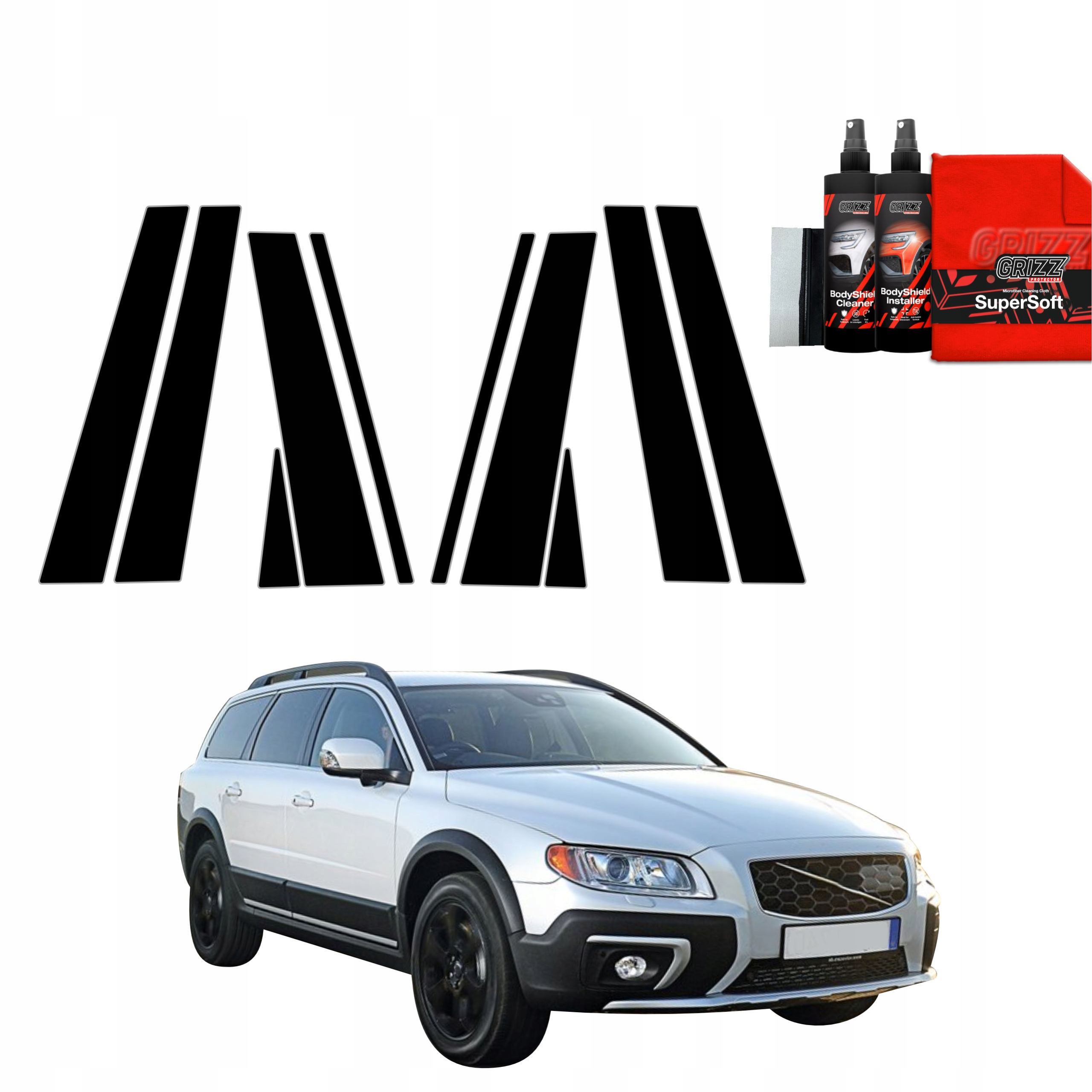 10v1 Černá fólie na sloupky pro Volvo XC70 3 Kombi 5D (2013-2016)