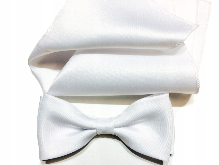 

Biała Mucha Muszka Z Poszetką-chusteczką kieszeni