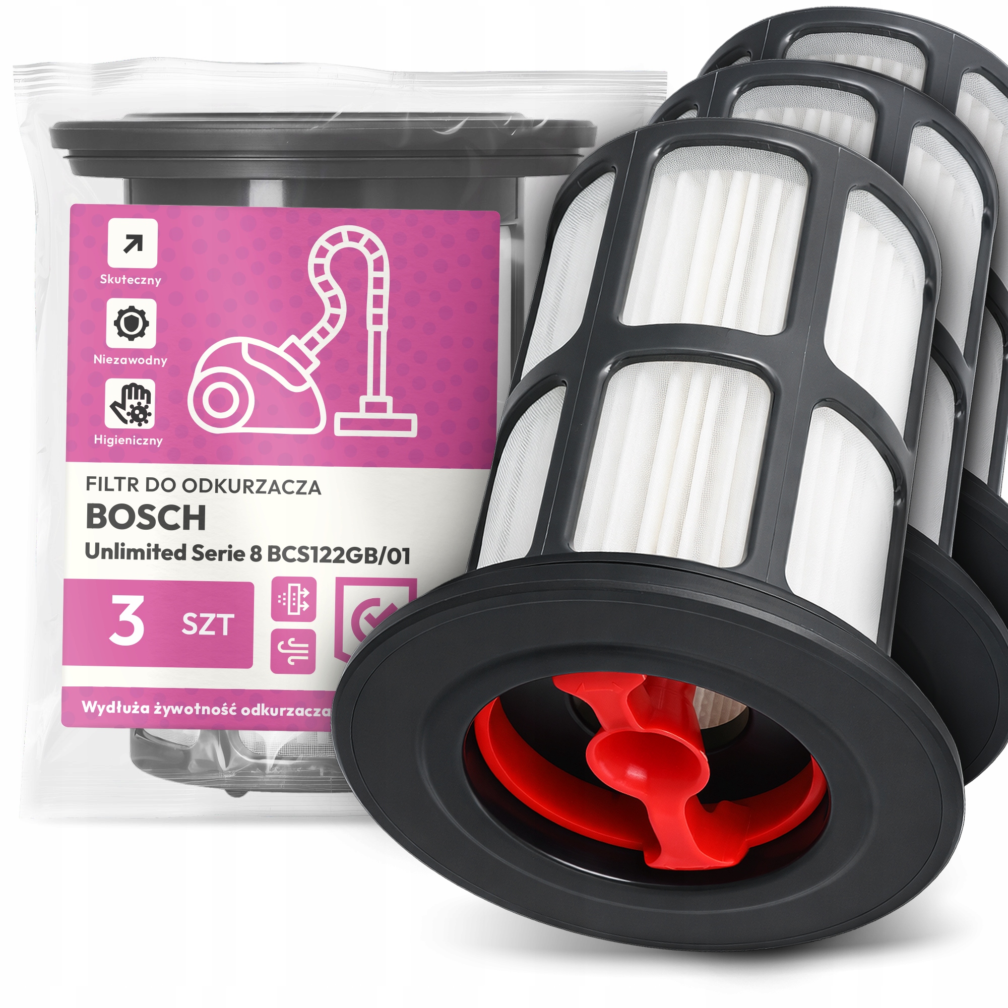 3x Filtr Do Vysavače Bosch Unlimited Serie 8 BCS122GB/01 Hepa Filtry Em-w