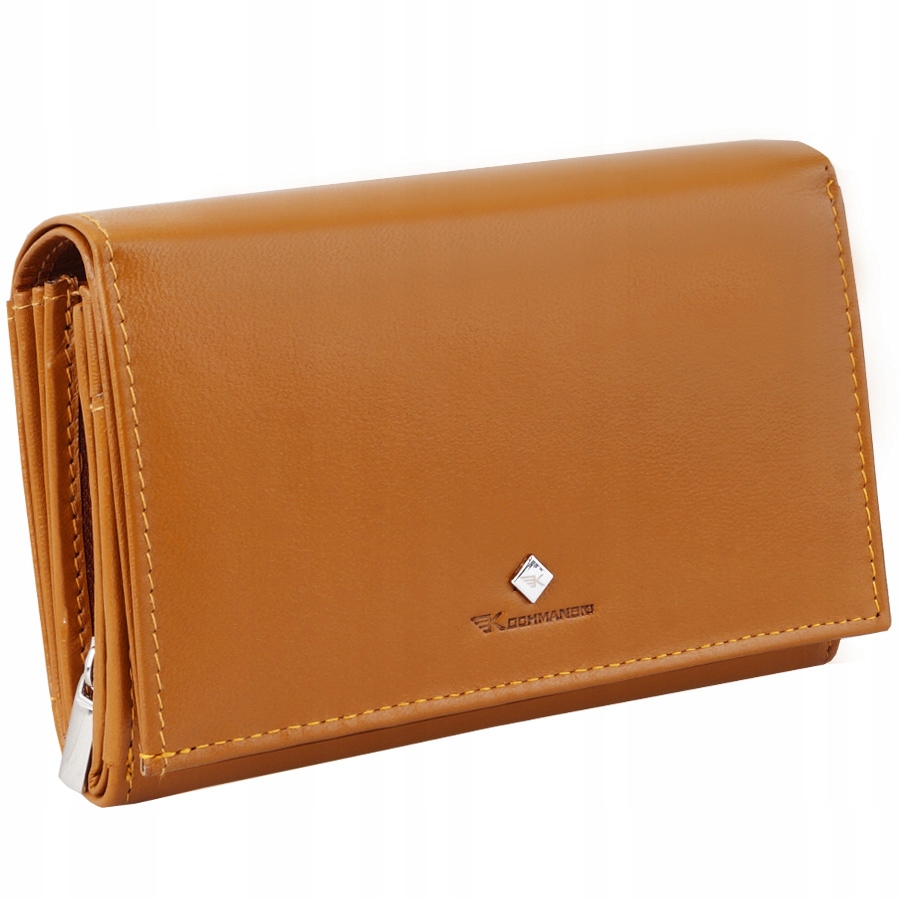 Kochmanski portfel damski skórzany brązowy średni kamelowy rozkładany rfid
