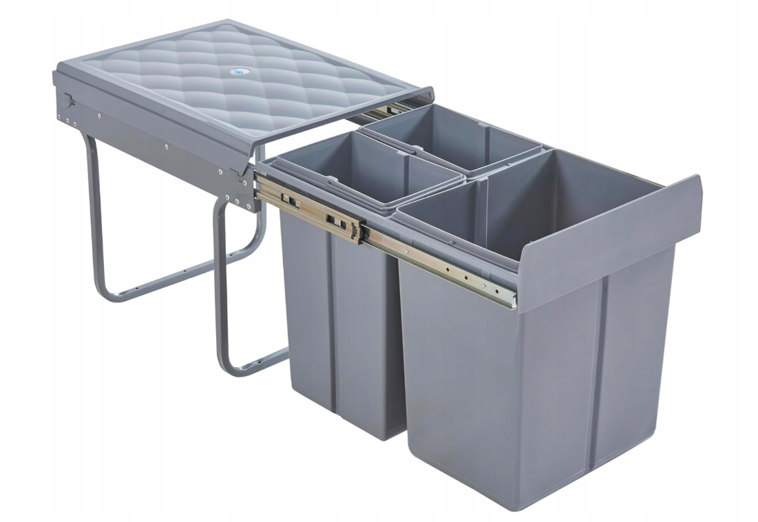 Levně Odpadkový koš – výsuvný, 3 vyjímatelné nádoby, šedá barva