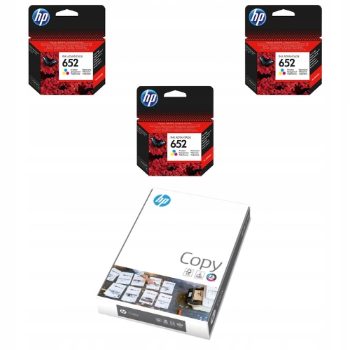 3x Tusz Hp 652 Kolor F6V24AE Papier ksero Hp Copy