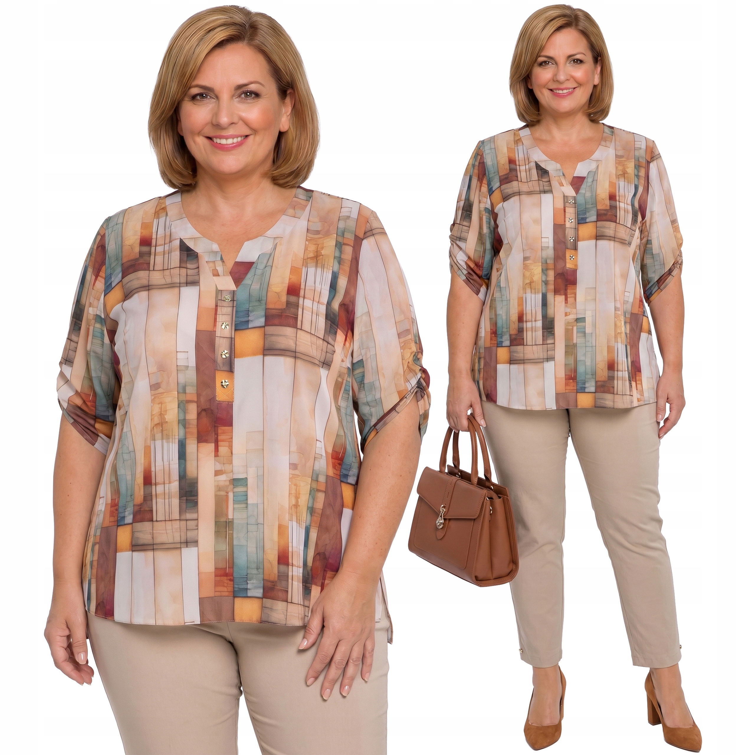 Košile se zlatohnědými geometrickými vzory plus size velikost 58