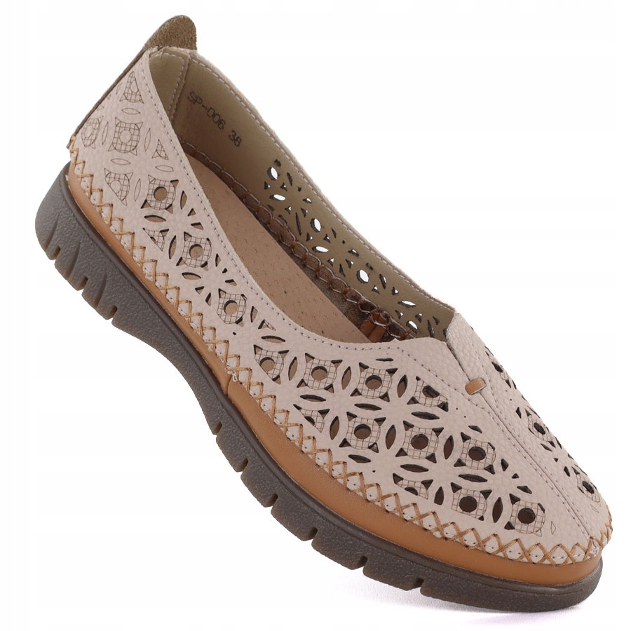 Dámské kožené polobotky ažurové béžové Sergio Leone SP006 36