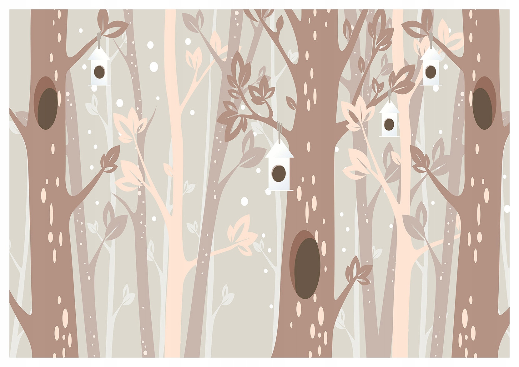 Fototapeta vliesová Lesná Fantázia Ruža a Biela Stromy a Vtáky 368x254 lepidlo