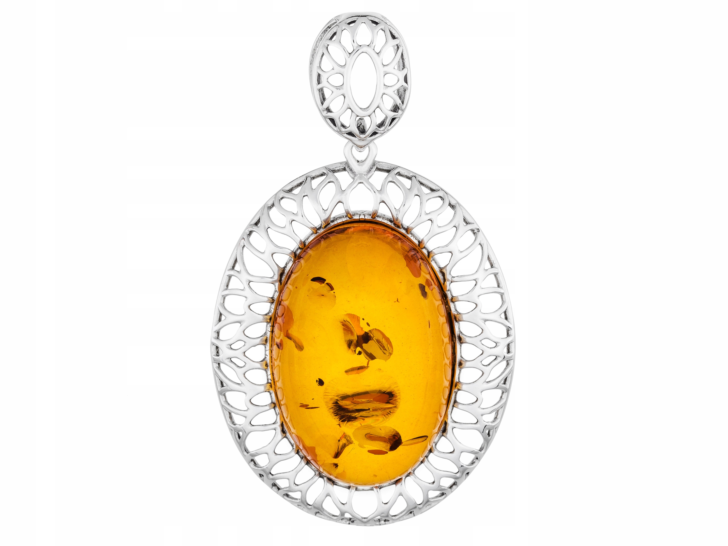 Velký Stříbrný Přívěsek s Jantarem Oválný Stříbrný Závěsek 6cm Ovál Stříbro