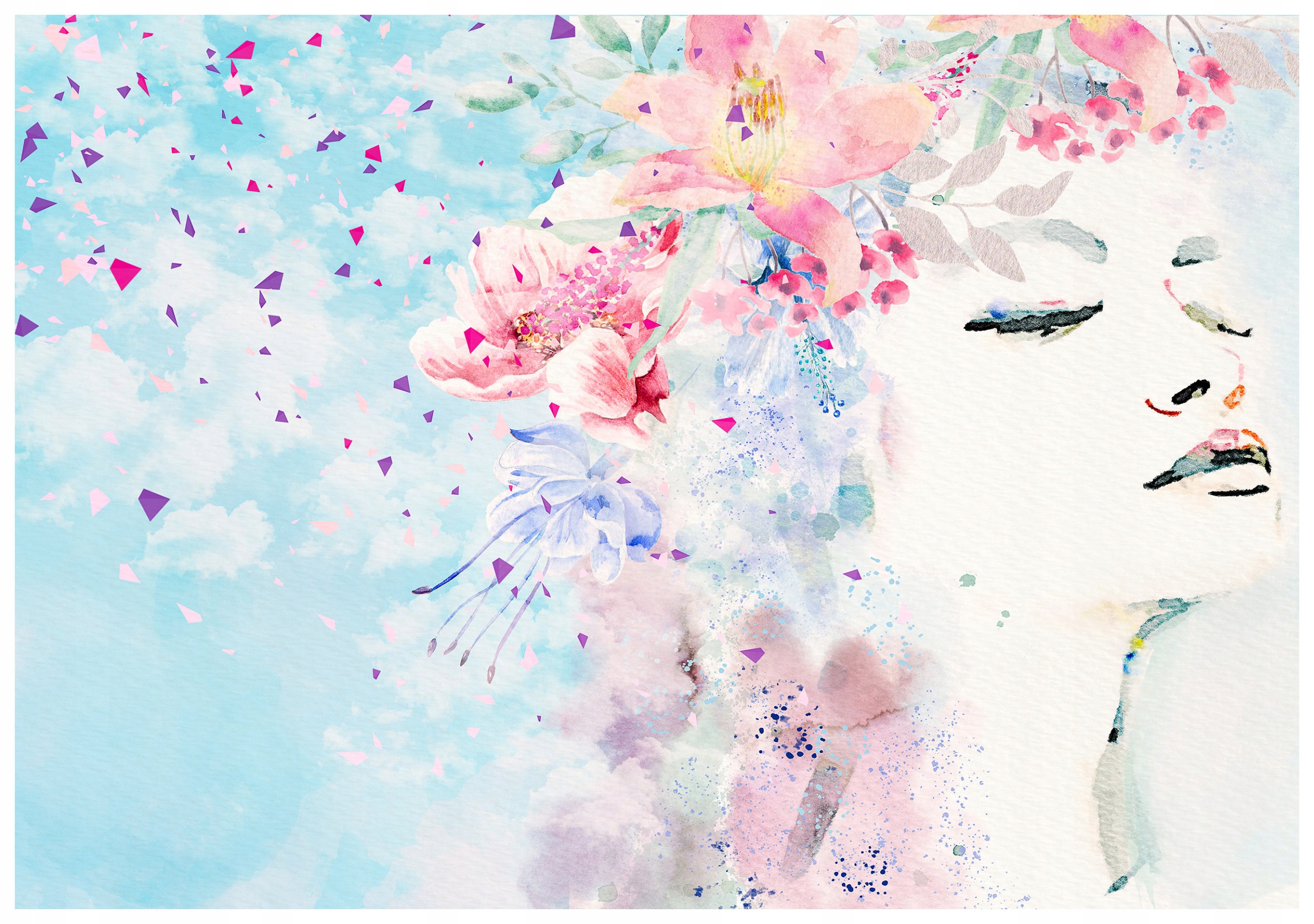 Fototapeta Akvarely Žena Květiny Pastelové sny 312x219 lepidlo