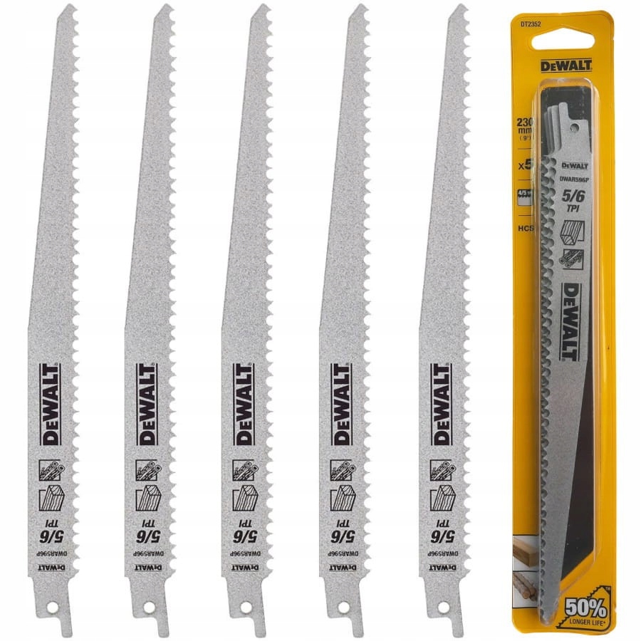 sada 5 ks bajonetových pilových listů pro řezání dřeva, 240 mm, DeWALT DT2