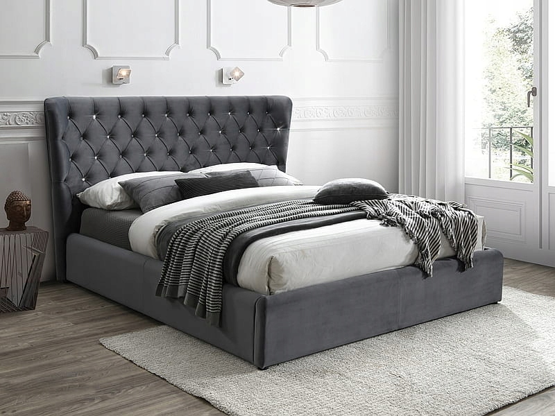 Łóżko 160x200 dwuosobowe Glamour pikowane Carven Velvet szare