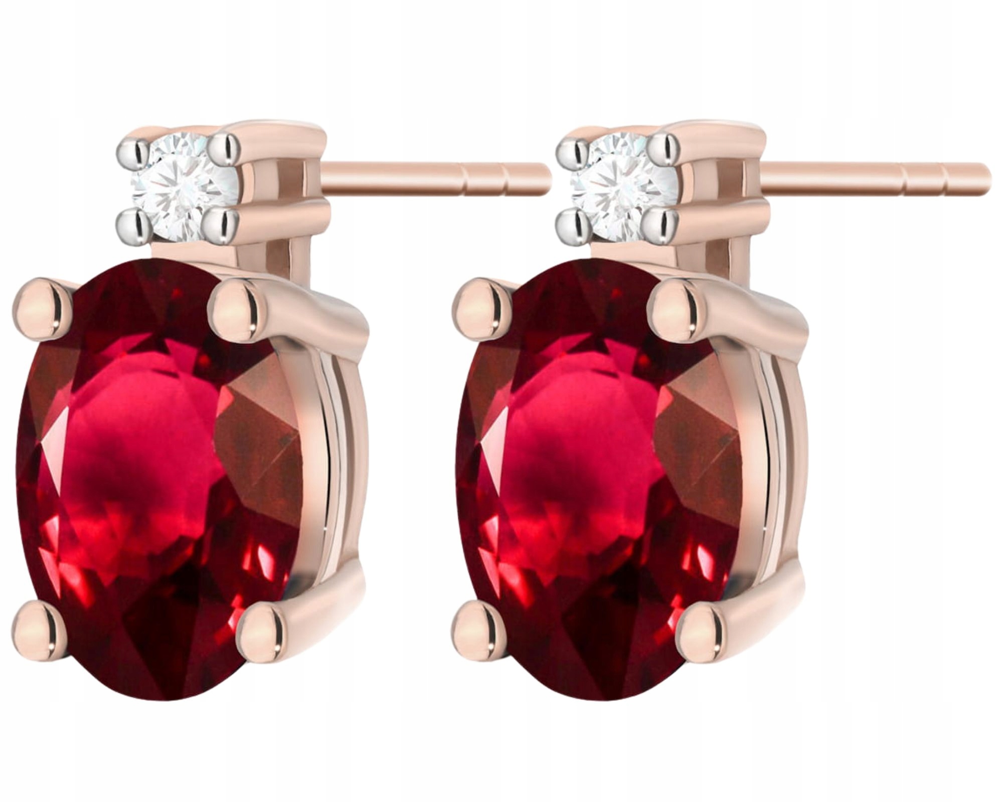 Růžové zlaté náušnice s brilianty a rubínovou tyčinkou
