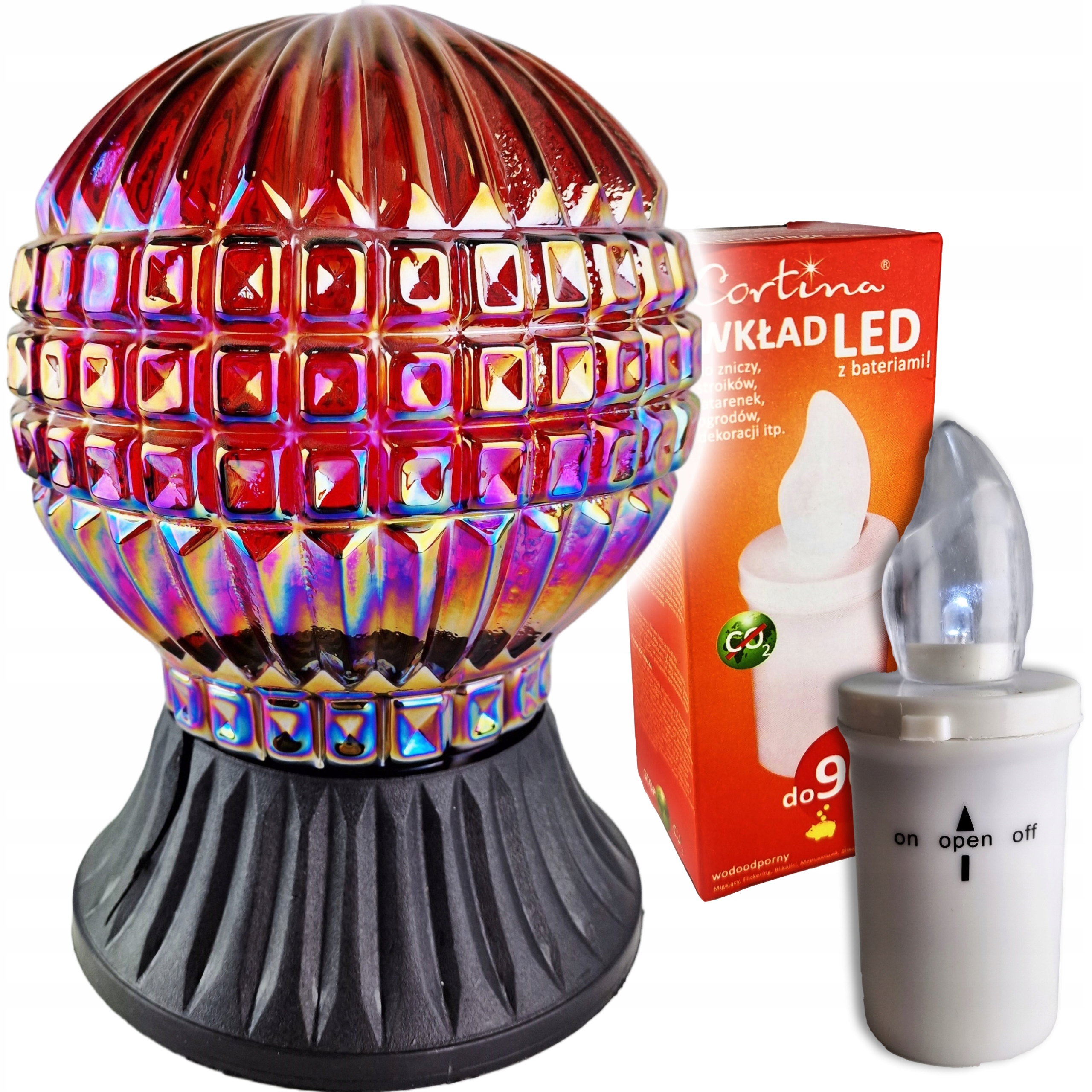 

Znicz Dekoracyjny Kula 26CM Wkład Led
