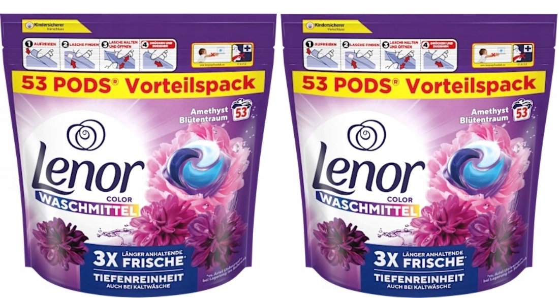 Levně 2x Lenor Color Amethyst Blutentraum 2x 53 Kapsle na praní barev