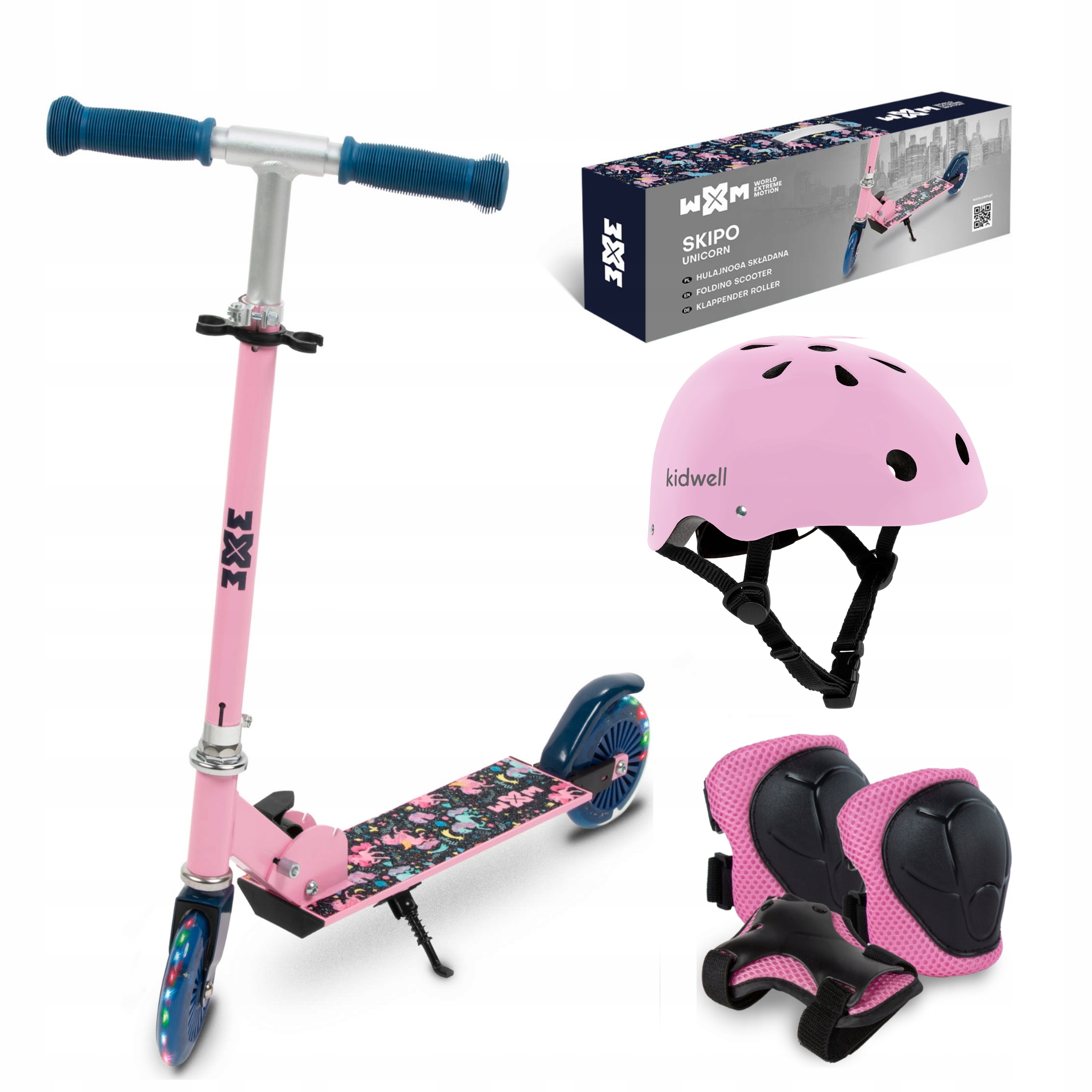 Hulajnoga Skipo Unicorn Kask i Ochraniacze M Różowy Zestaw Prezentowy