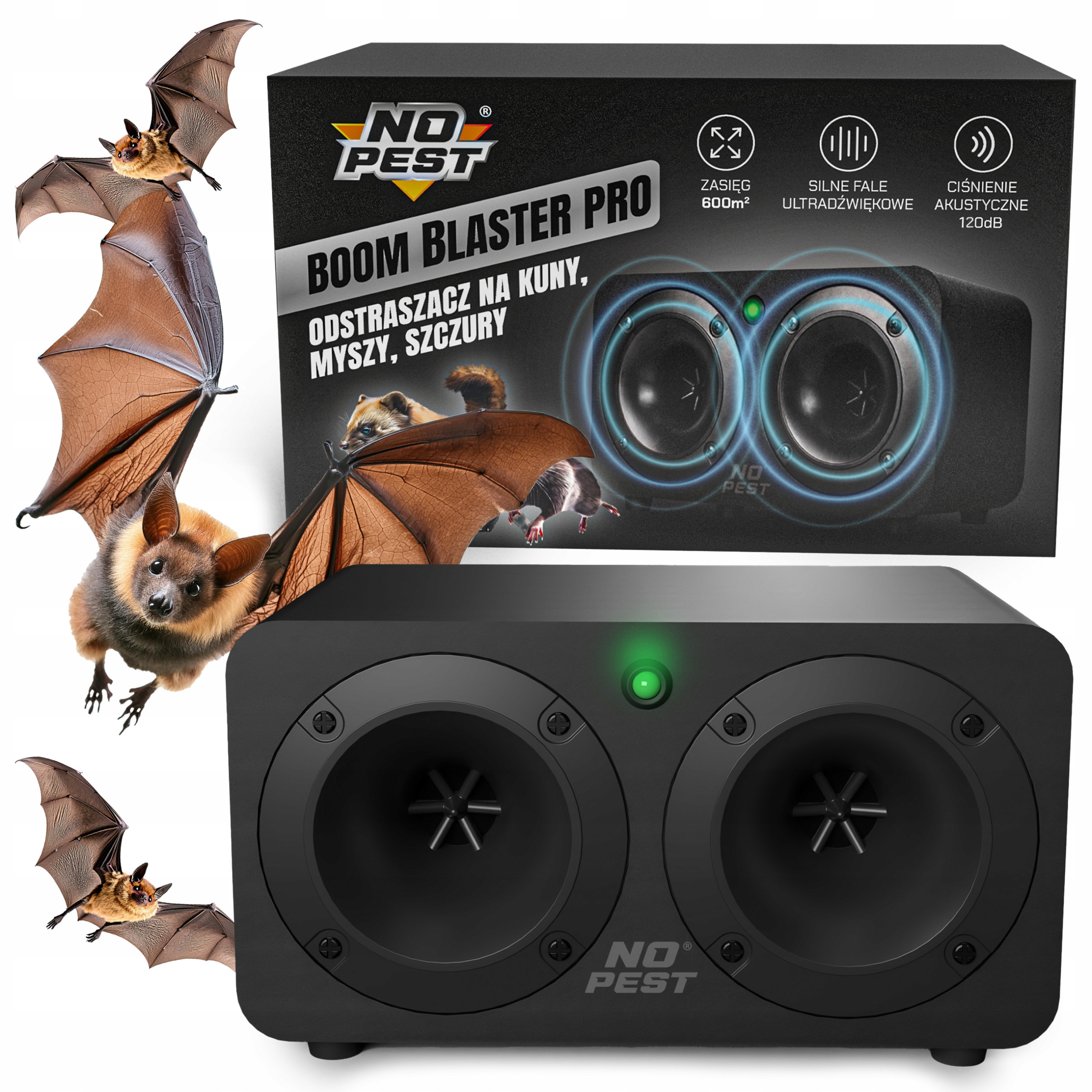 Ultradźwiękowy Odstraszacz Nietoperzy Na Nietoperze Boom Blaster Pro