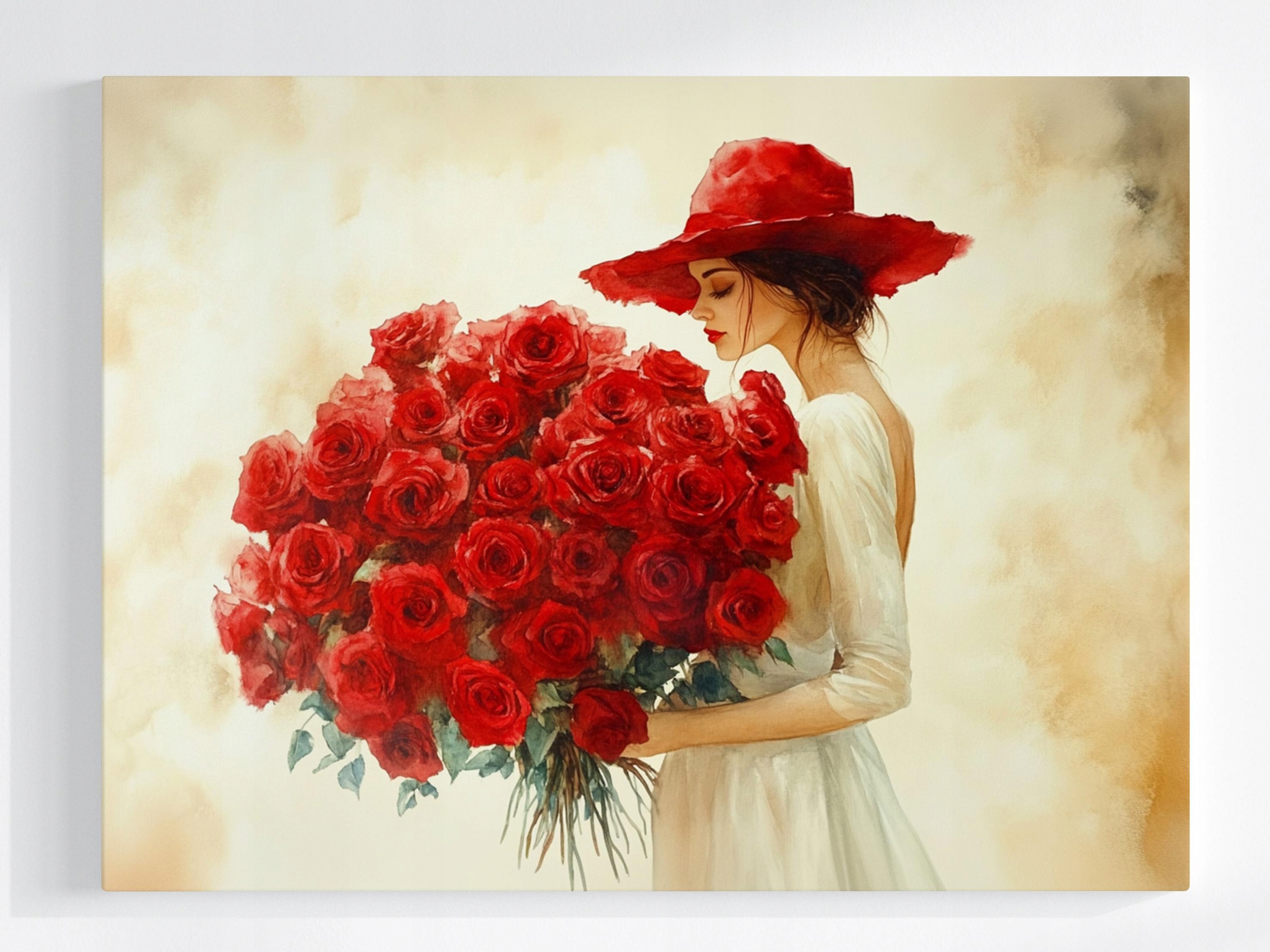 Obraz Na Plátně Canvas Žena V Červeném Klobouku S Růžemi 80x60