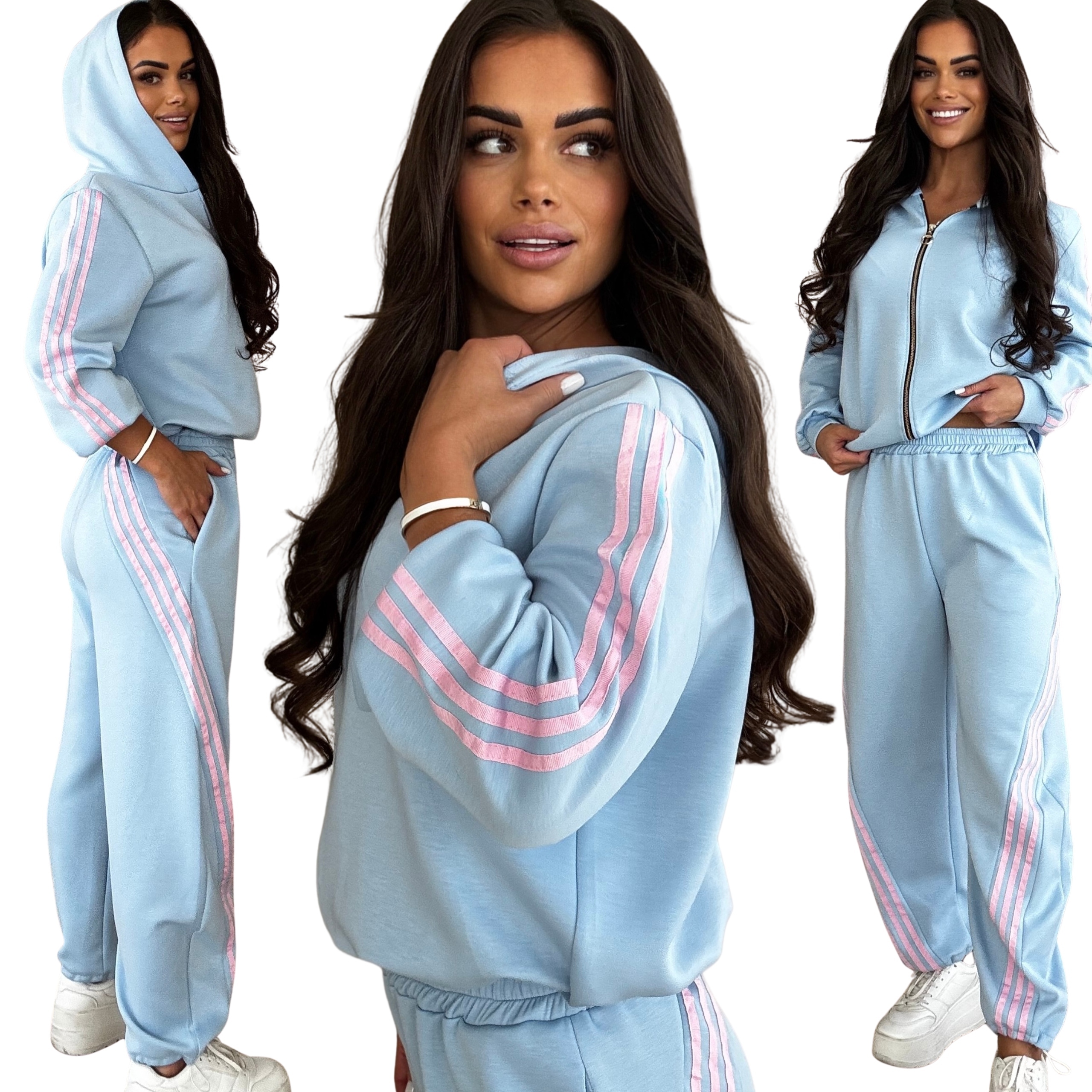 Dres Damski Zestaw Komplet Kobiecy Kaptur Lampasy Premium Wiskoz Błeki 3172