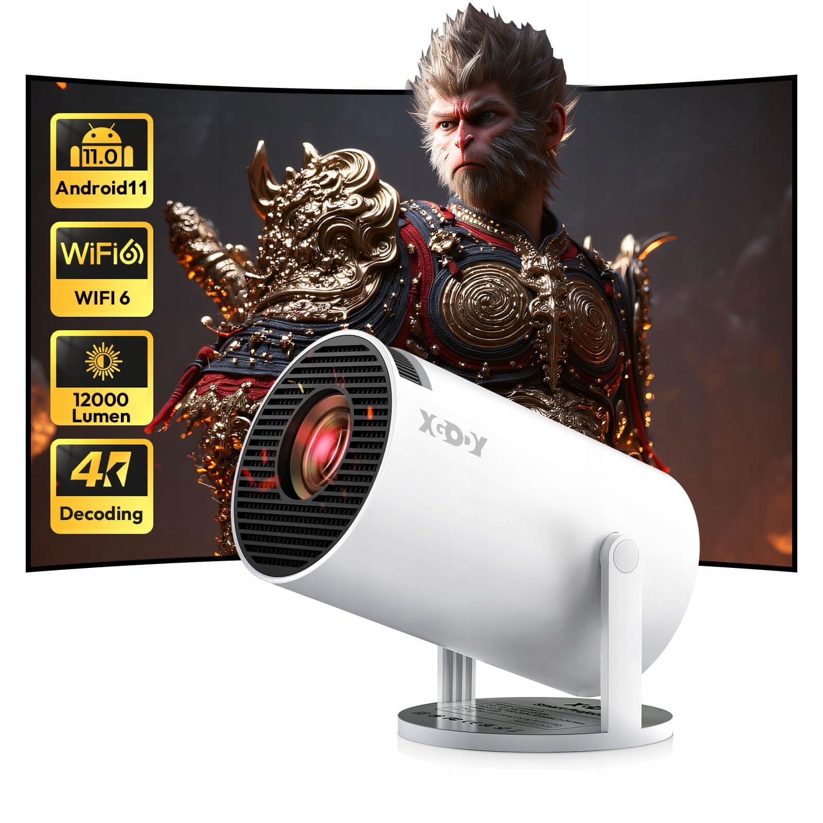 Projektor LCD xGody Gimbal 3 Android 11.0 rozlišení 1080P Hd kino